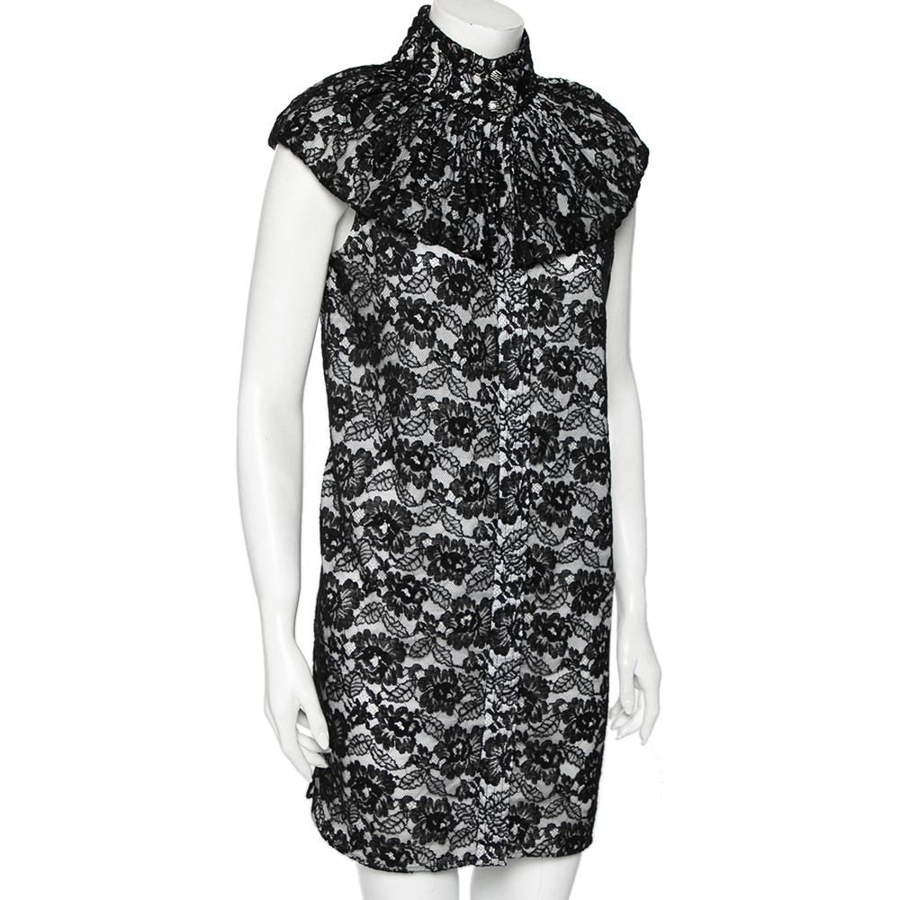

Chanel Black Lace Ruffle Detail Sleeveless Shift Dress