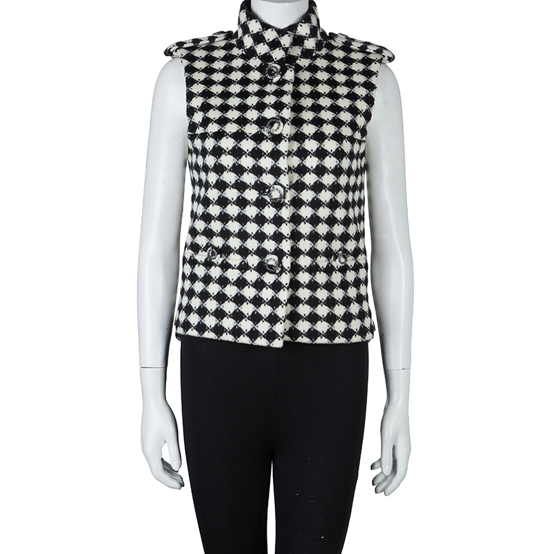 

Chanel Monochrome Diamond Checked Wool Vest, Black