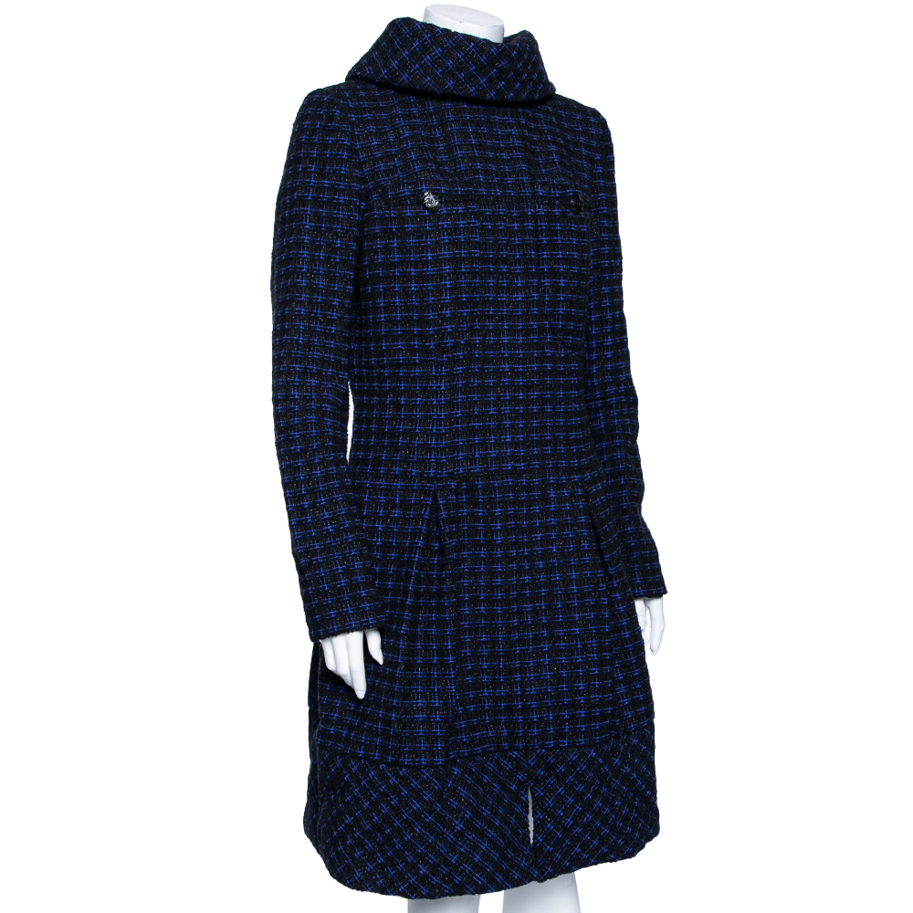 

Chanel Black and Blue Tweed Pleated Dress