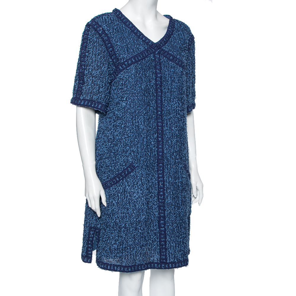 

Chanel Blue Boucle Tweed Shift Dress