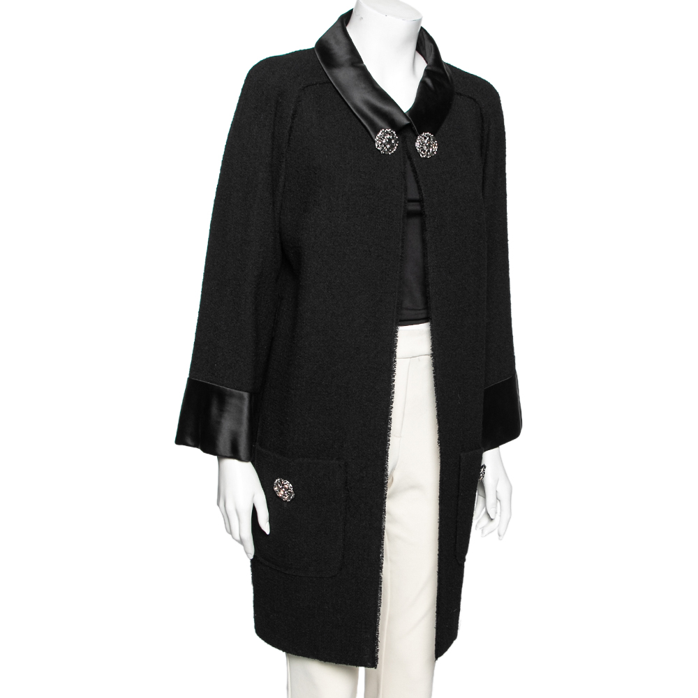 

Chanel Black Textured Wool & Satin Trimmed Cape Coat