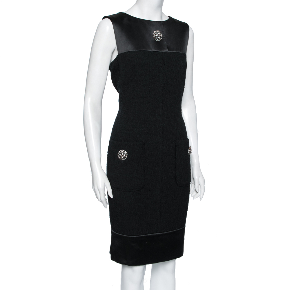 

Chanel Black Textured Wool & Silk Trimmed Sleeveless Dress
