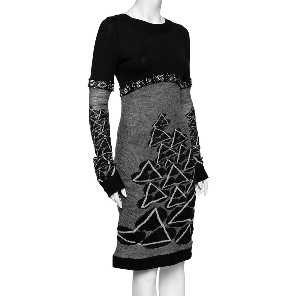 

Chanel Monochrome Jacquard Wool Long Sleeve Sheath Dress, Black