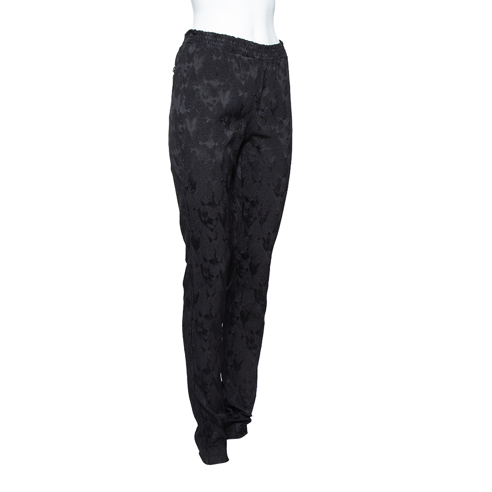 

Chanel Black Patterned Silk Elastic Waist Pants