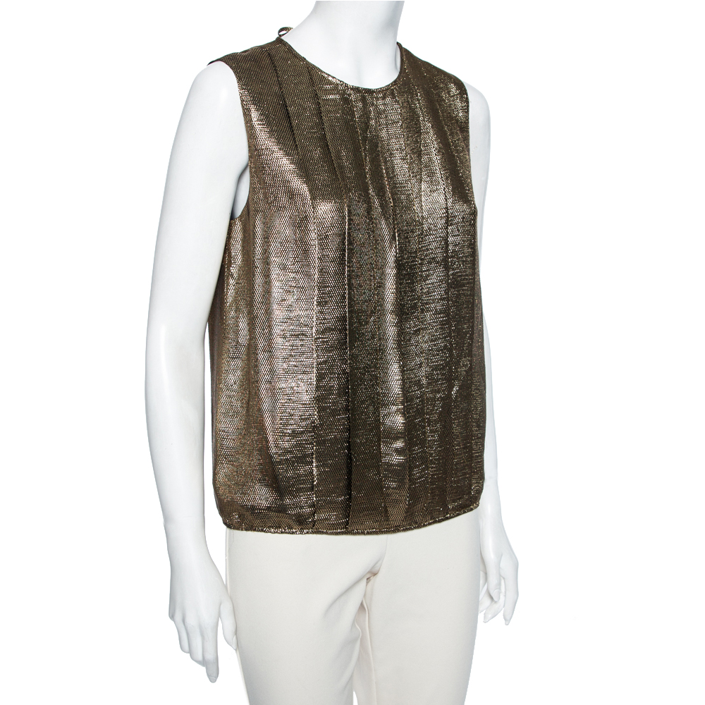 

Chanel Gold Lurex Silk Pleated Sleeveless Top