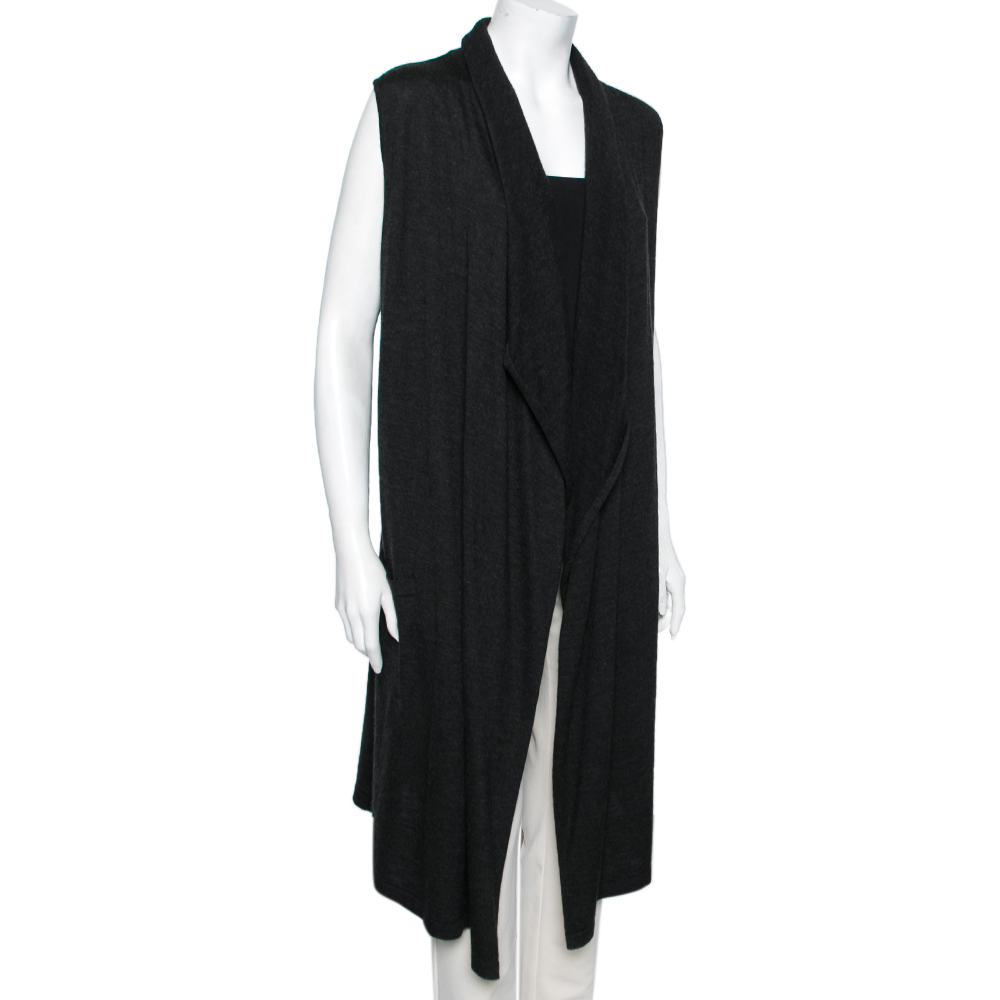 

Chanel Dark Grey Cashmere Sleeveless Cardigan