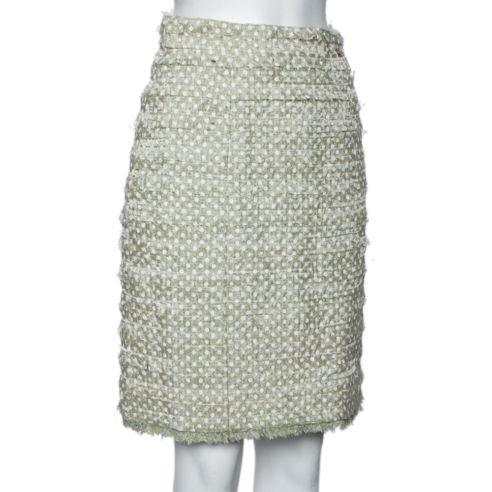 

Chanel Light Green Polk Dotted Overlay Tweed Mini Skirt