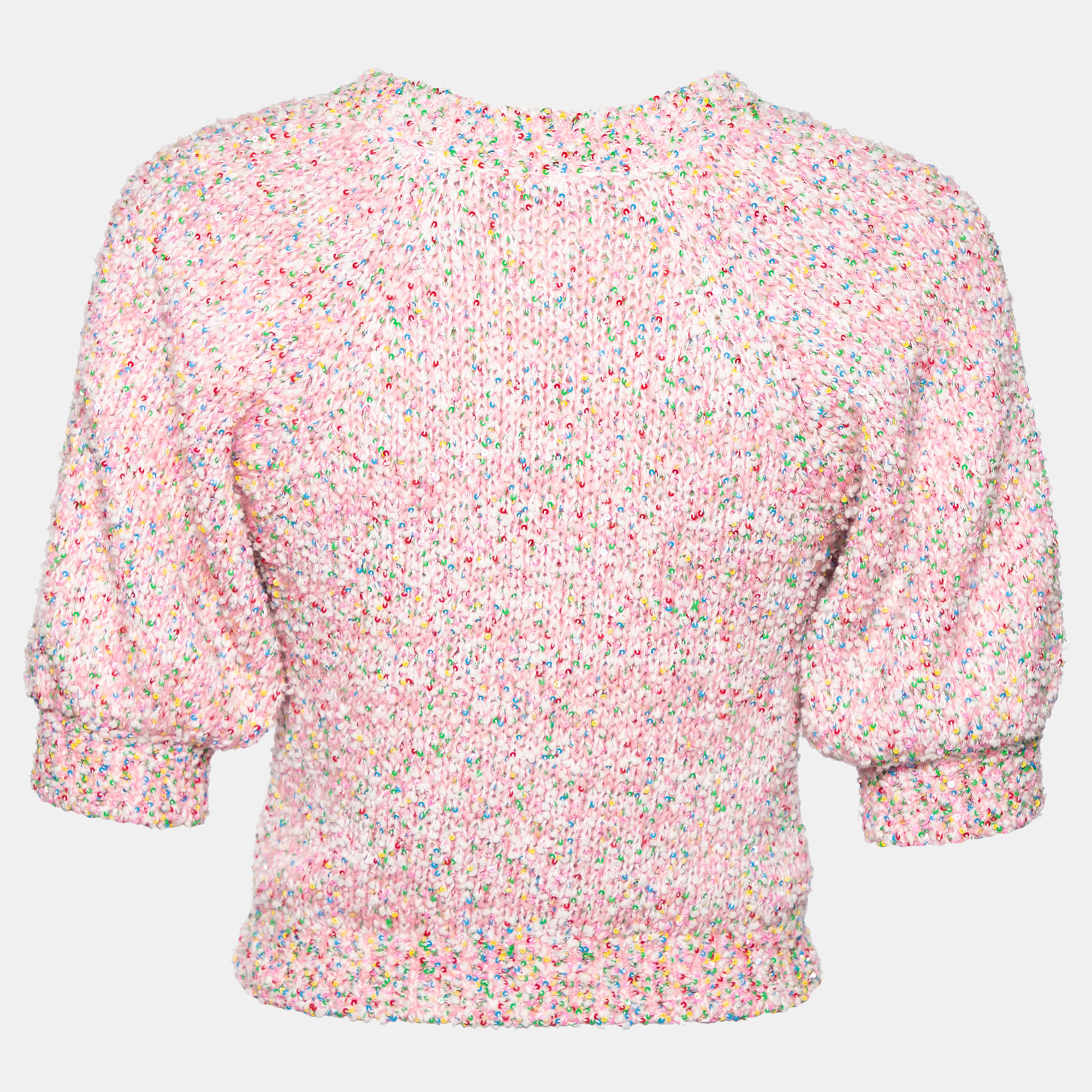 

Chanel Pink Knit Sequin Embellished Crewneck Jumper