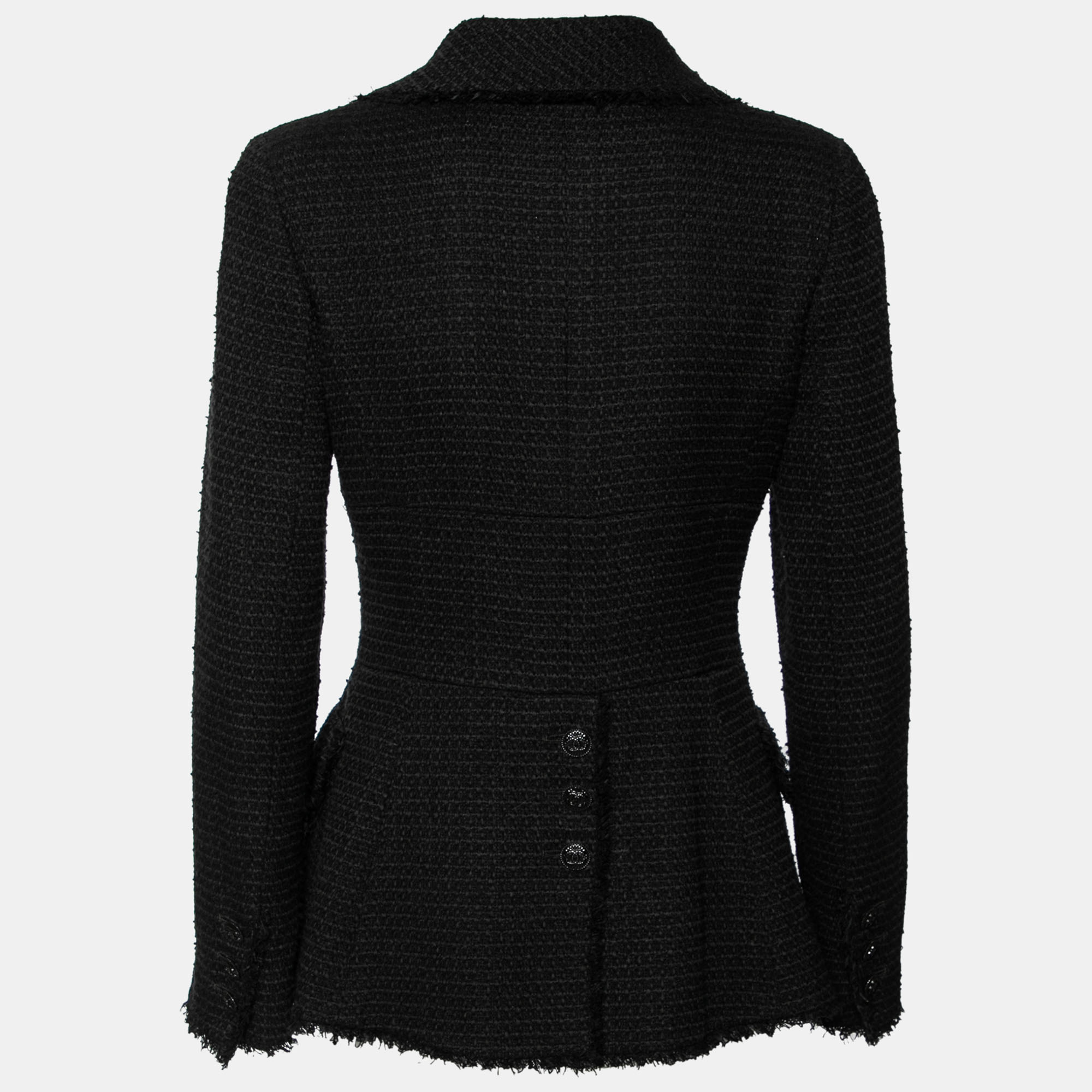 

Chanel Black Tweed Flared Hem Long Sleeve Jacket