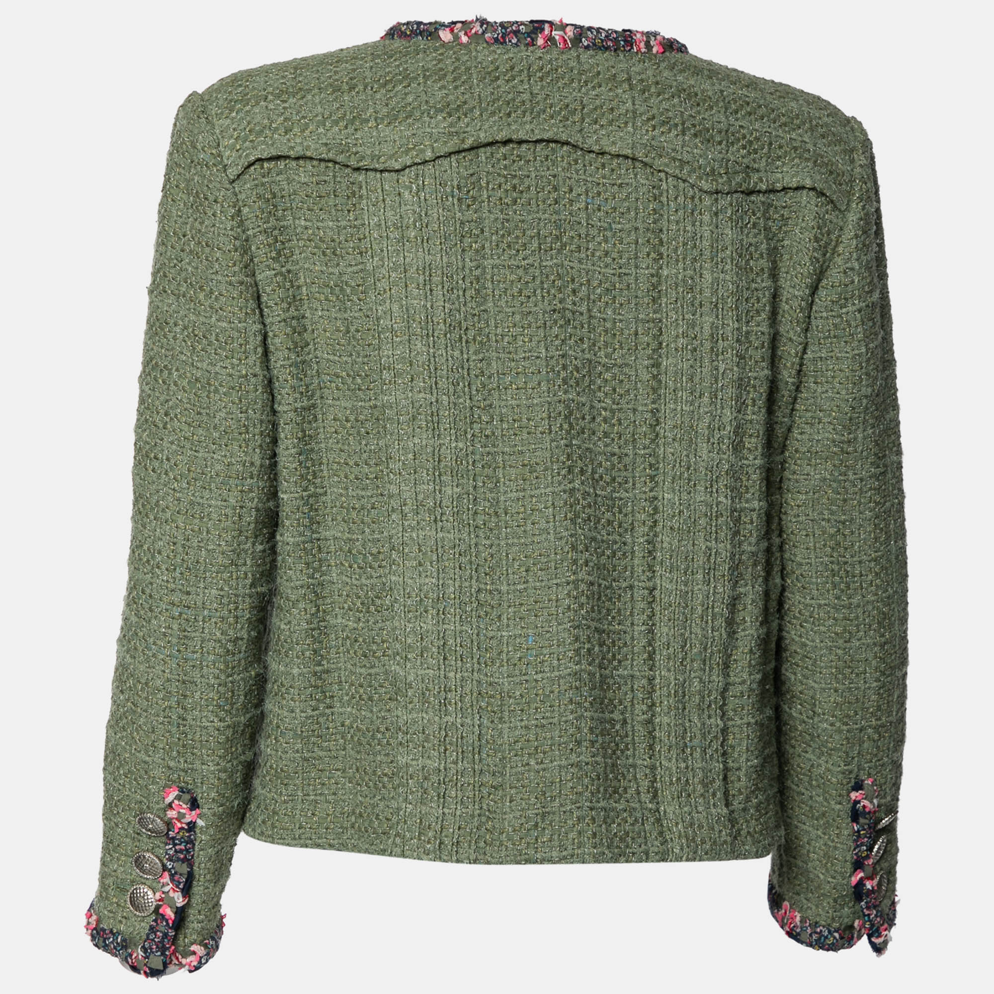 

Chanel Khaki Green Tweed Contrast Trimmed Jacket