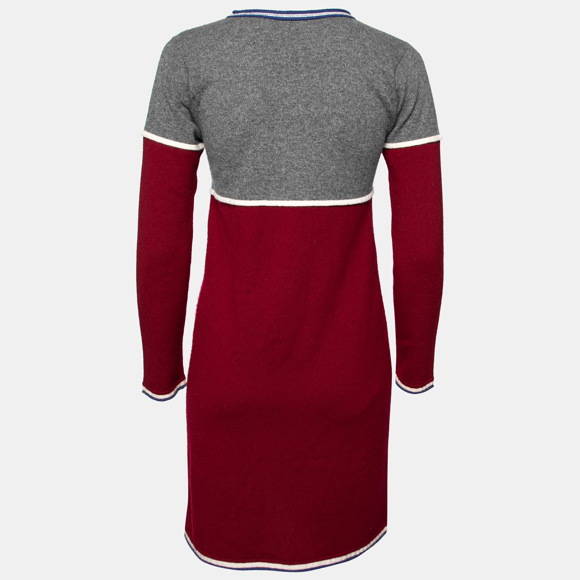 

Chanel Grey and Burgundy Cashmere Front Pocket Long Sleeve Dress