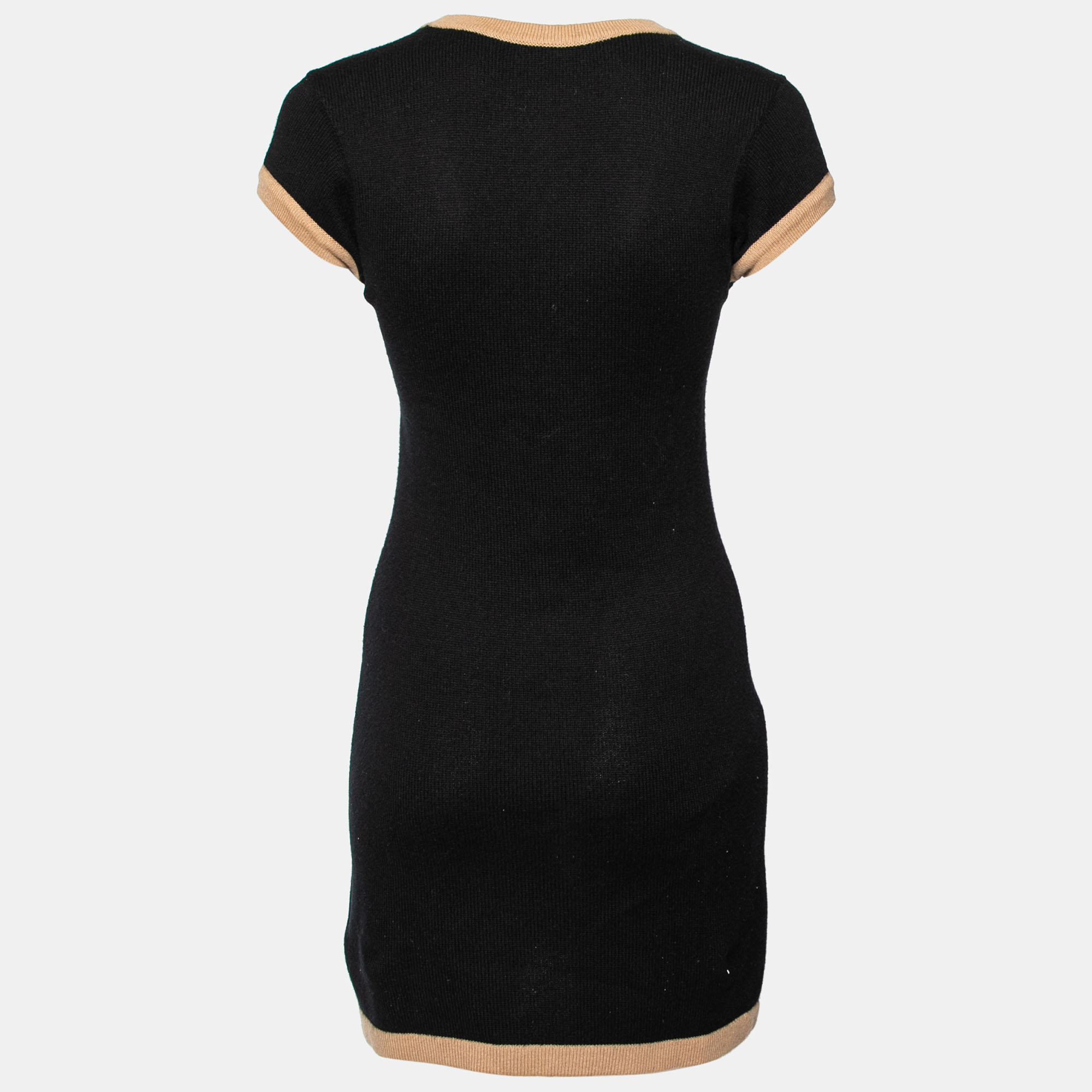 

Chanel Black and Brown Cashmere Front Pocket Cap Sleeve Dress