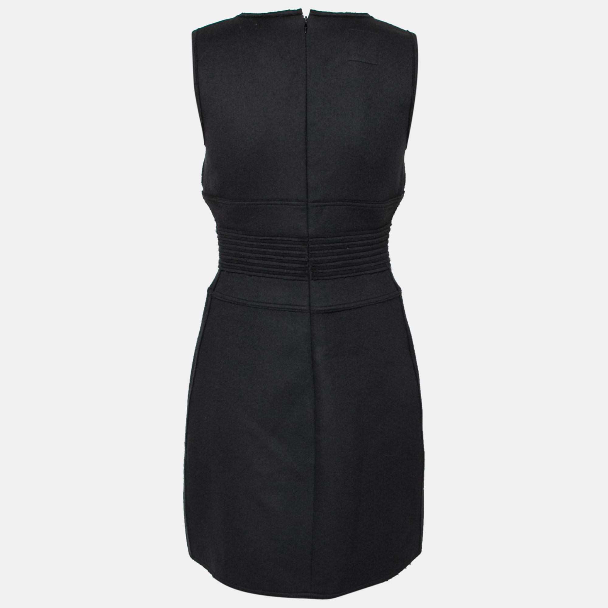 

Chanel Black Wool Pleated Waist Detail Sleeveless Dress