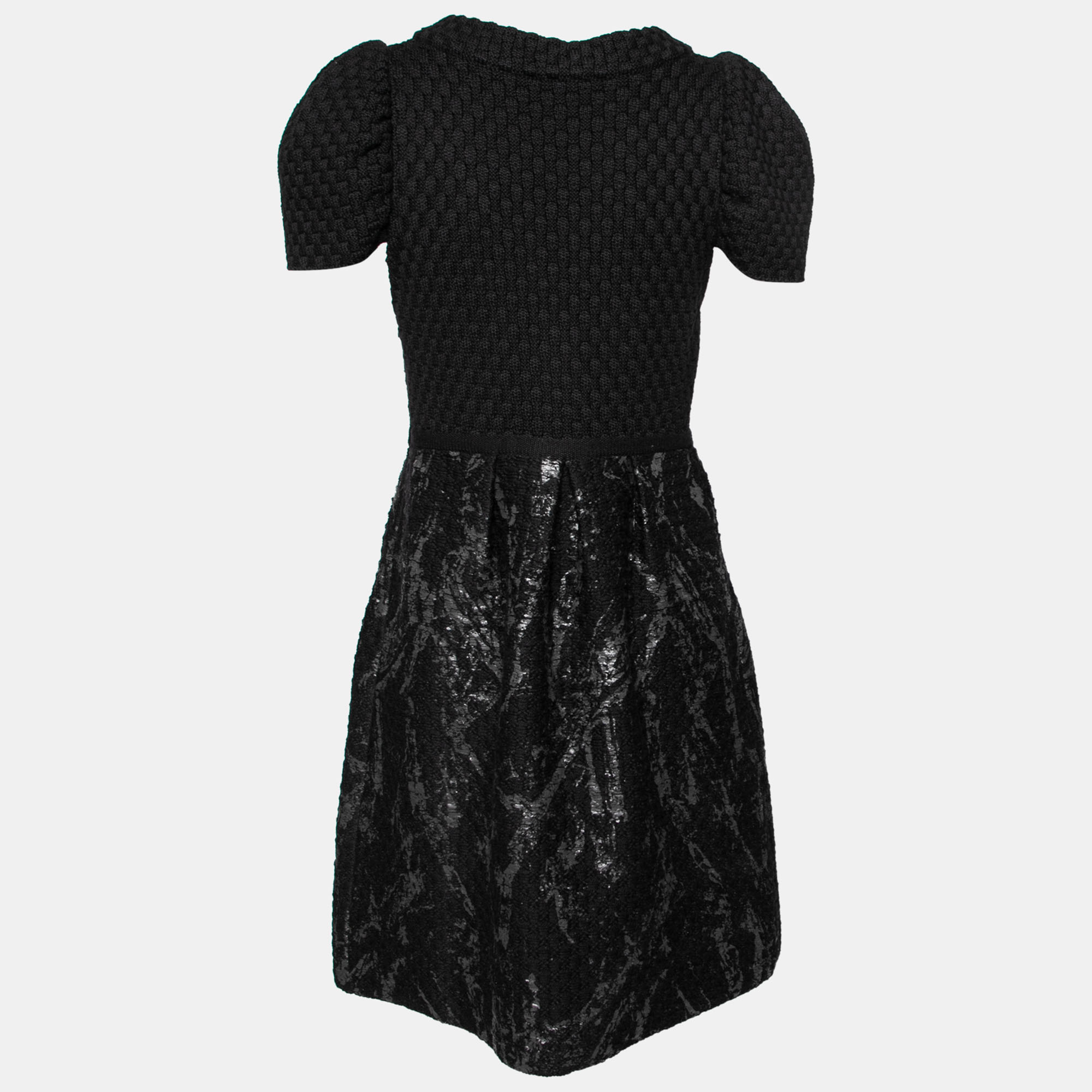 

Chanel Black Wool Knit Coated Paint Detail A-Line Dress