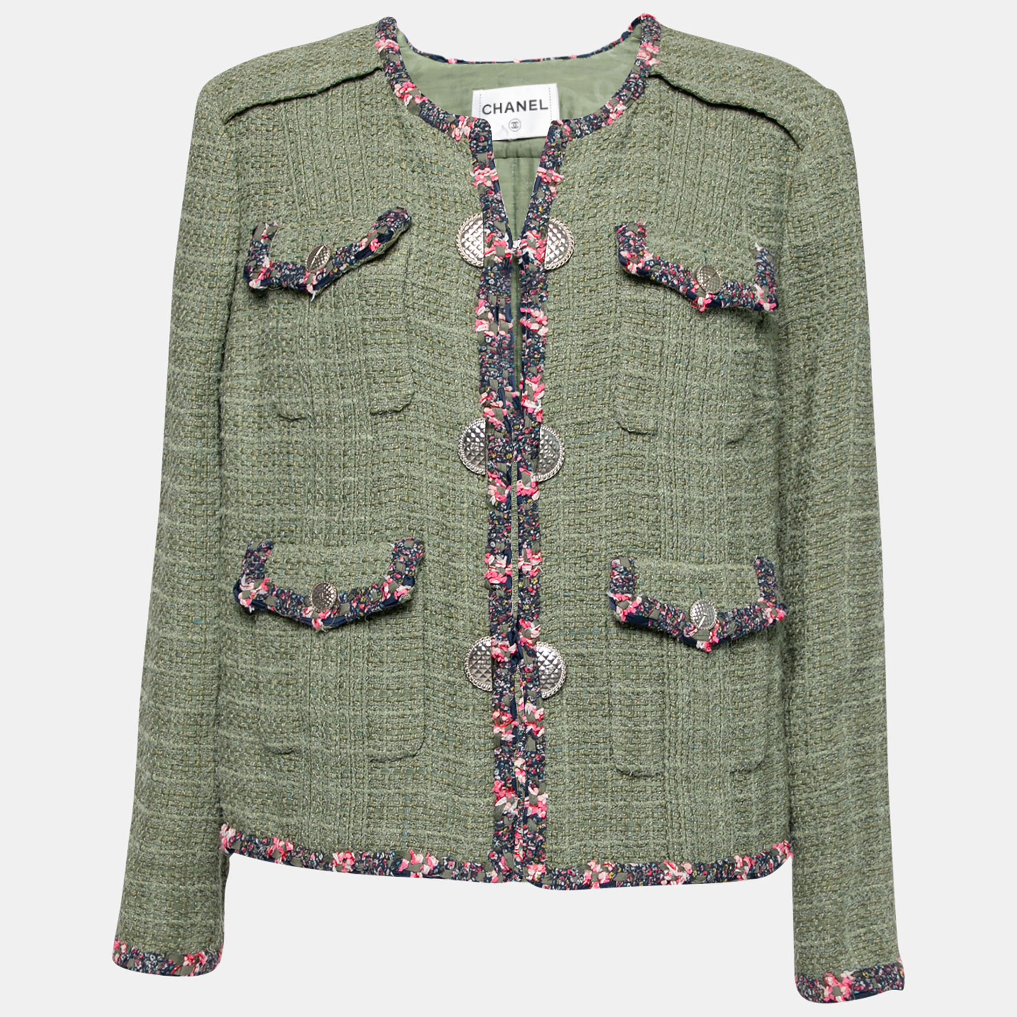 

Chanel Green Fantasy Tweed Button Front Jacket XXL