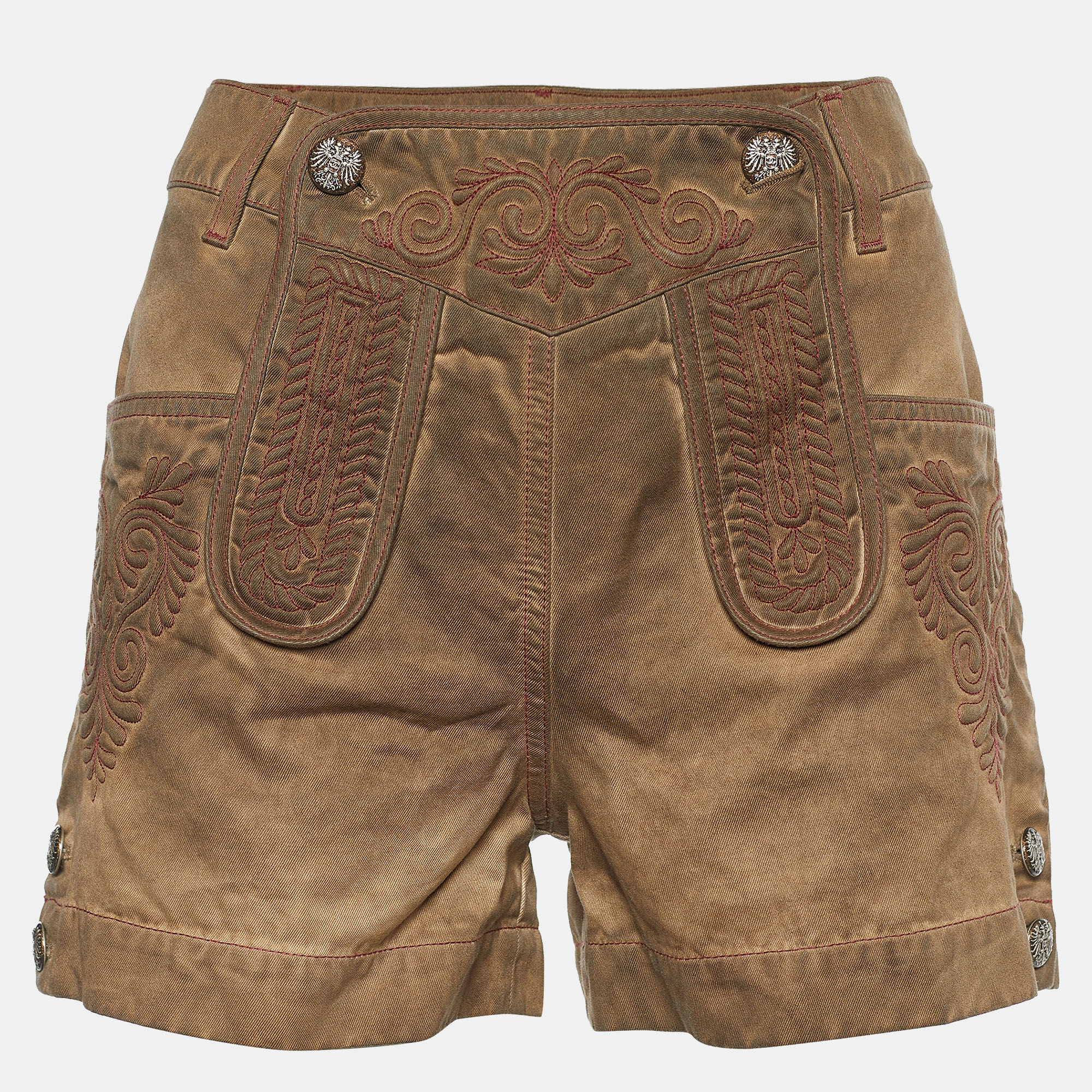 Pre Owned Chanel Brown Cotton Embroidered Overdyed Shorts S