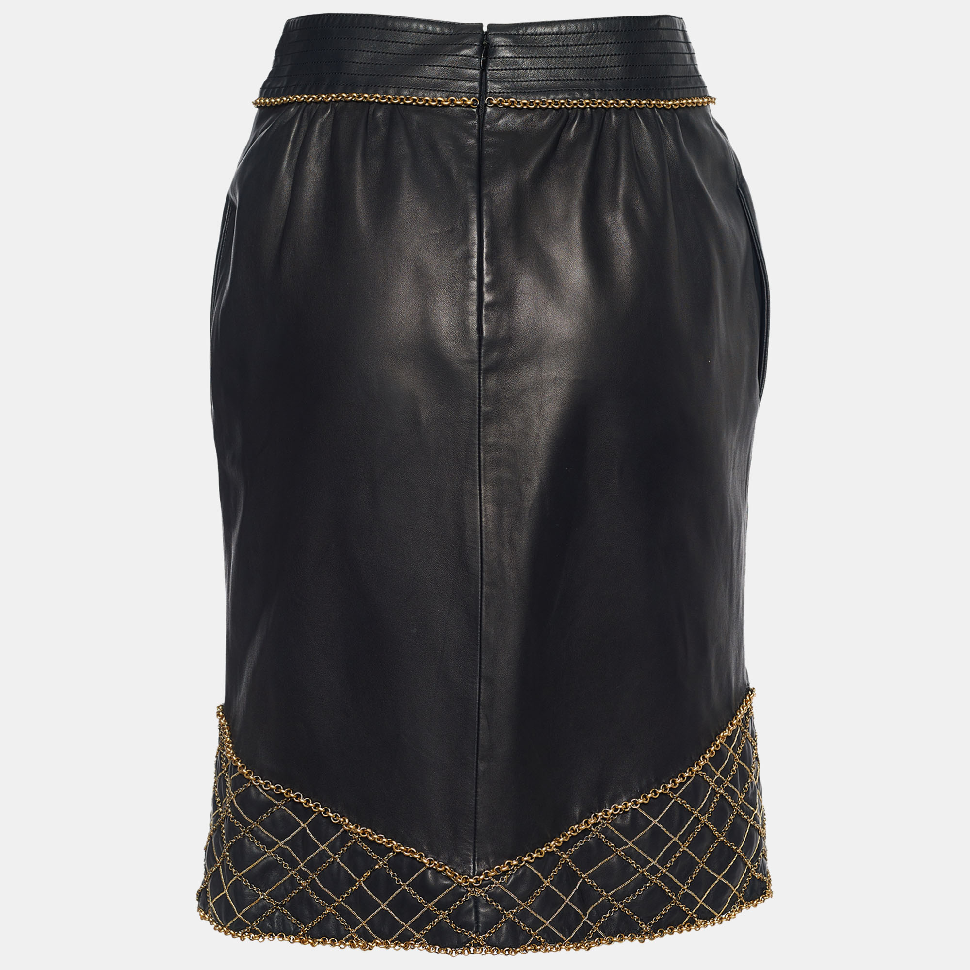 

Chanel Black Leather Chain Embellished Pencil Skirt