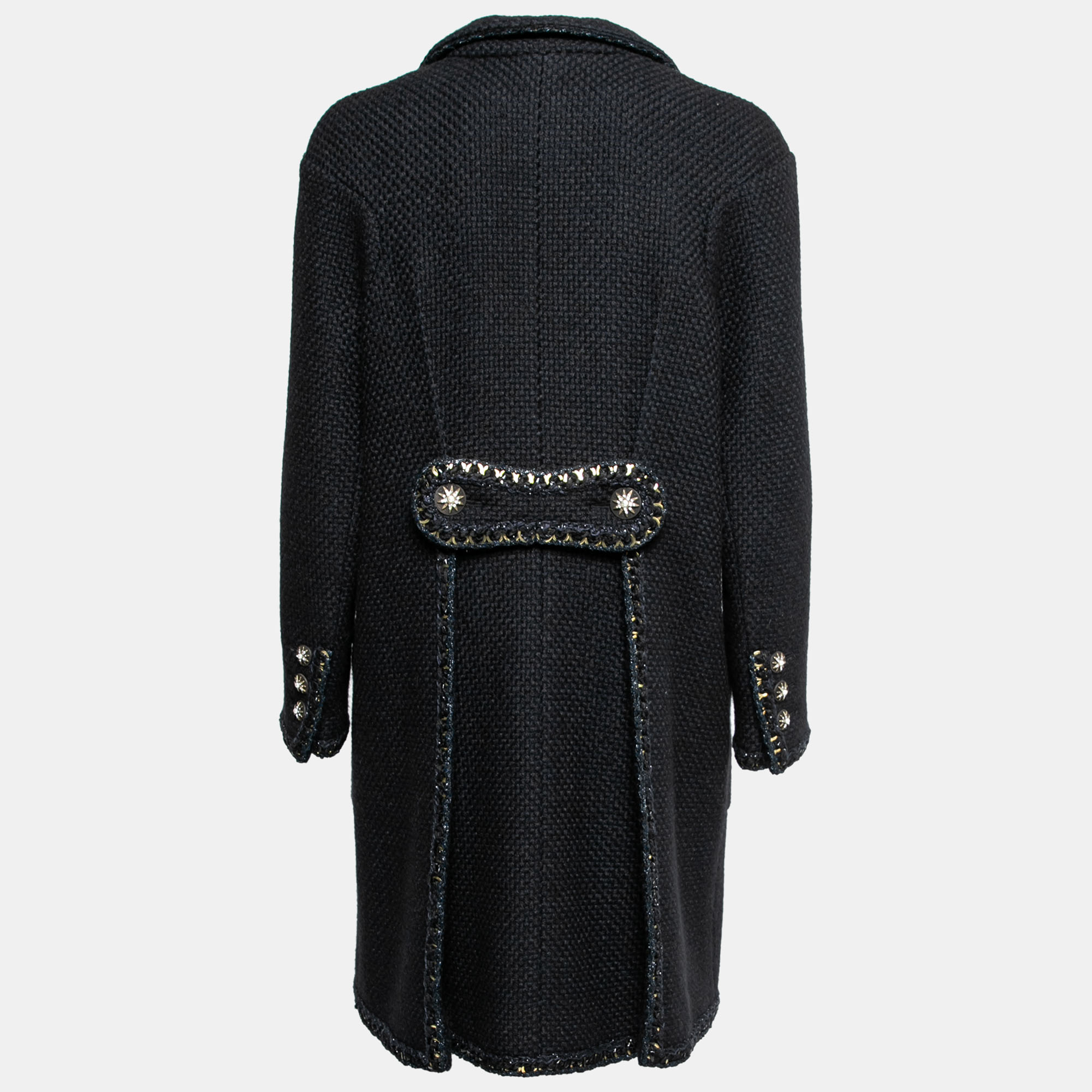 

Chanel Black Alpaca Wool Chain Trimmed Open Front Jacket