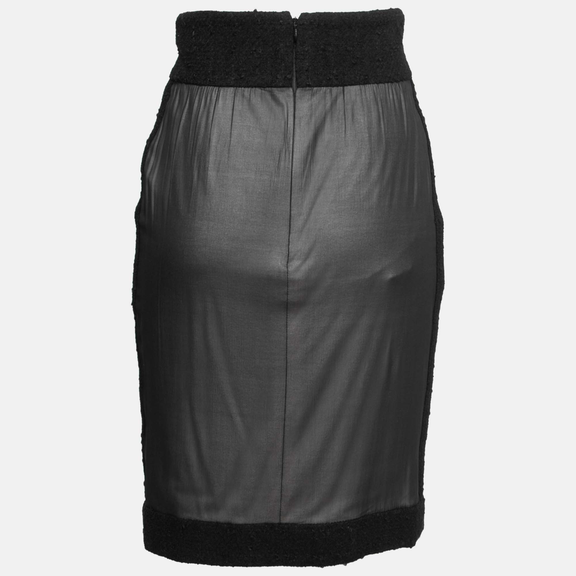 

Chanel Black Silk & Wool Trimmed Skirt
