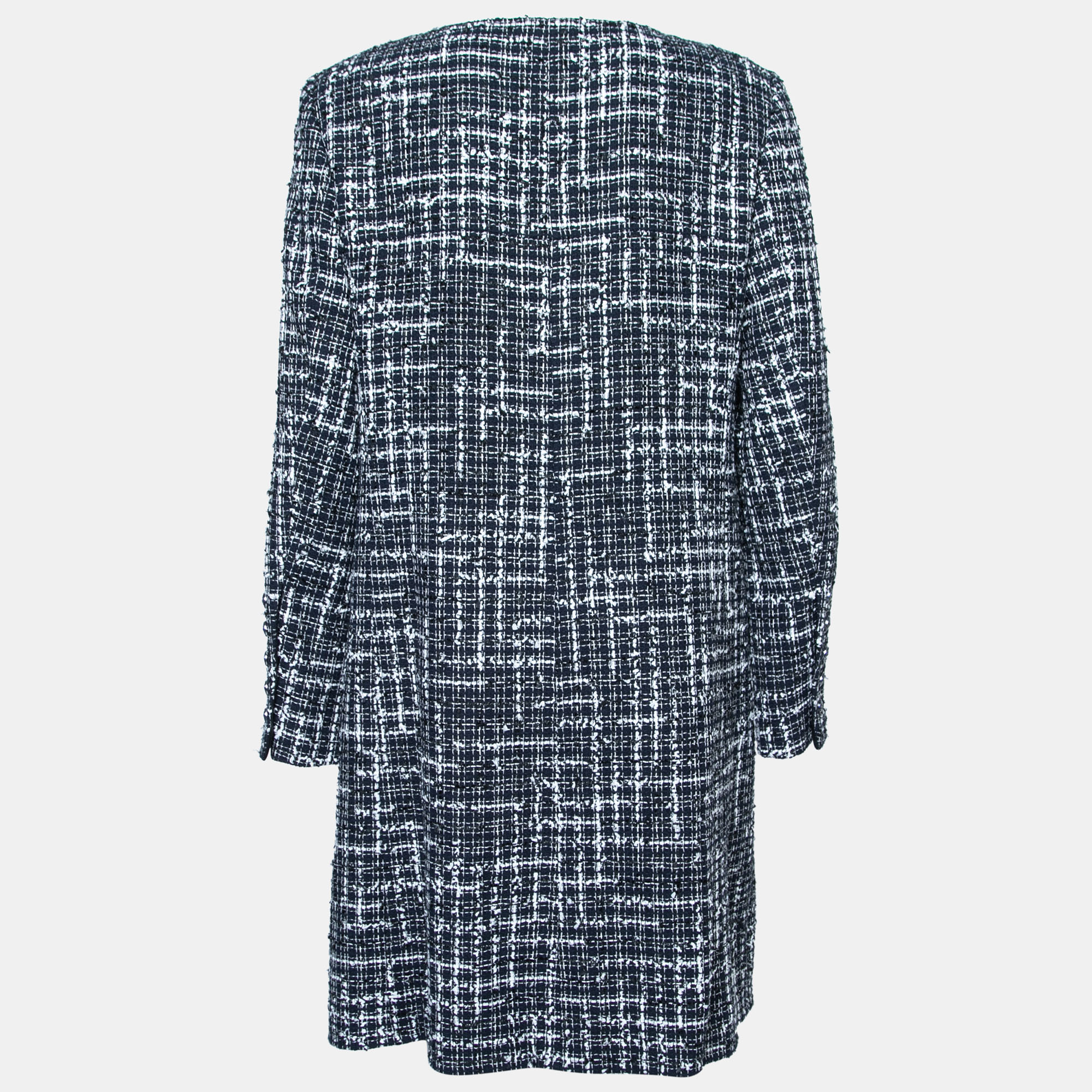

Chanel Navy Blue Tweed Long Sleeve High-Low Jacket
