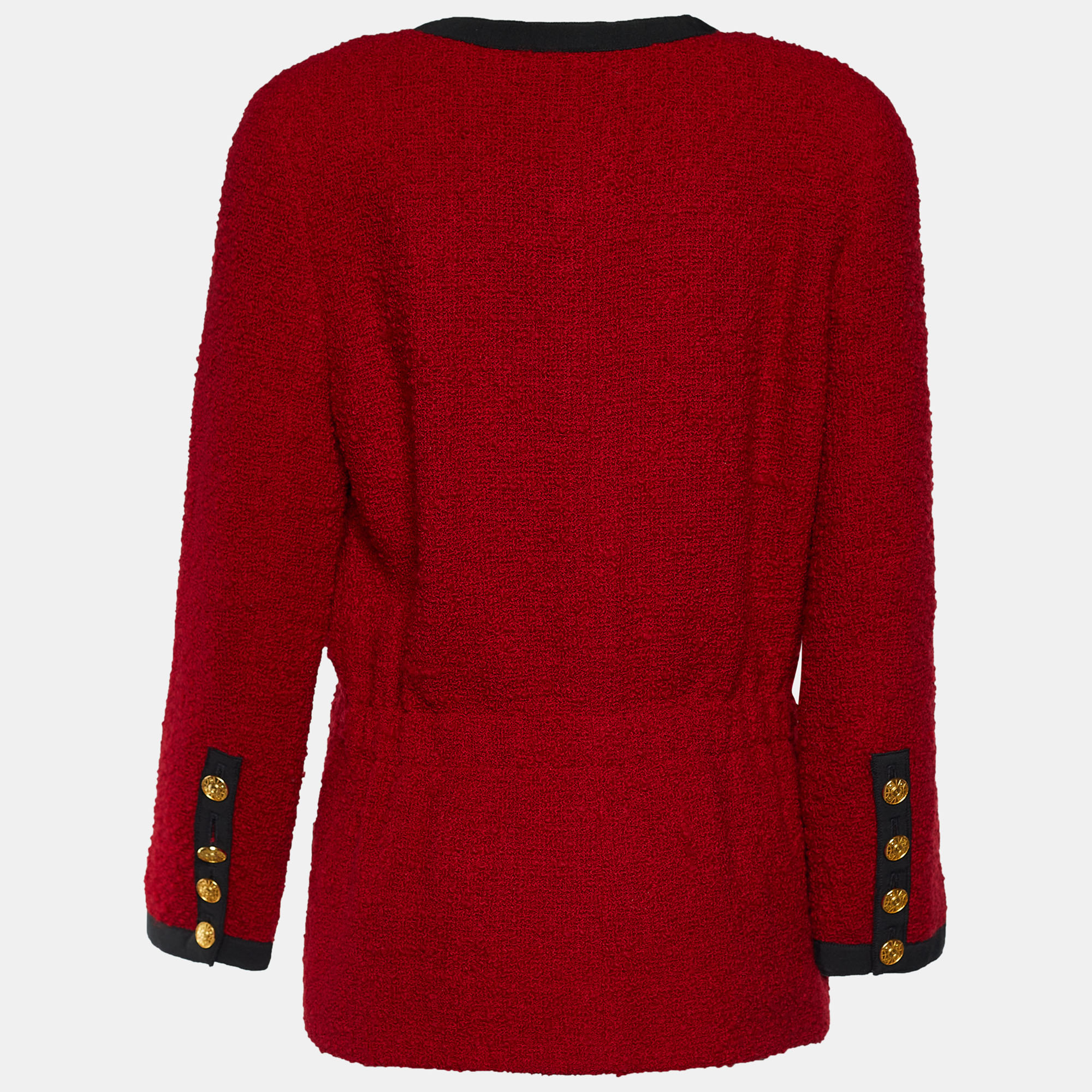 

Chanel Red Tweed Button Front Jacket