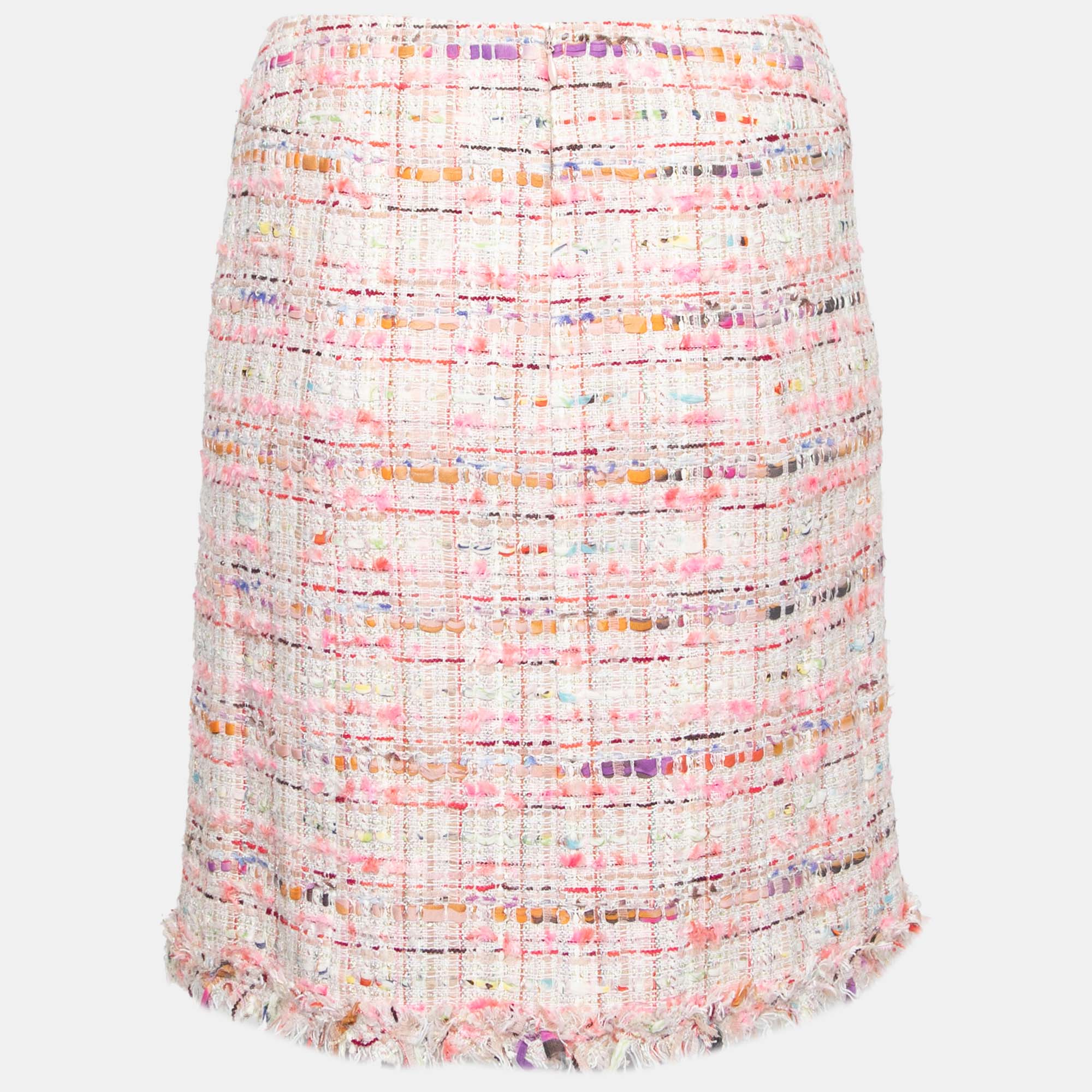 

Chanel Pink Tweed Fringe Trimmed Short Skirt