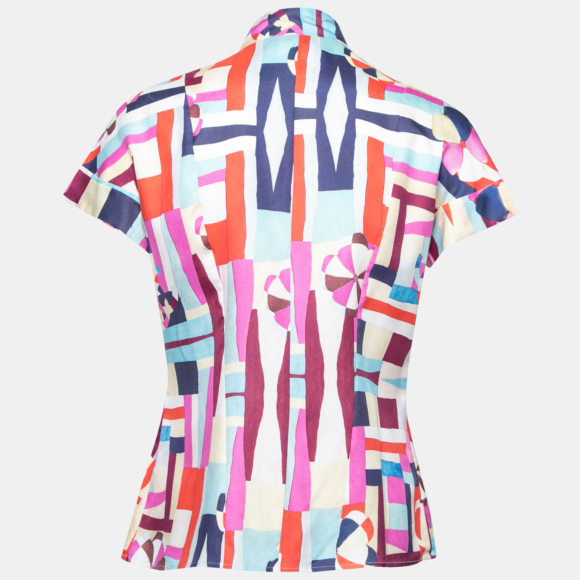 

Chanel Multicolor Printed Silk Button Front Short Sleeve Shirt