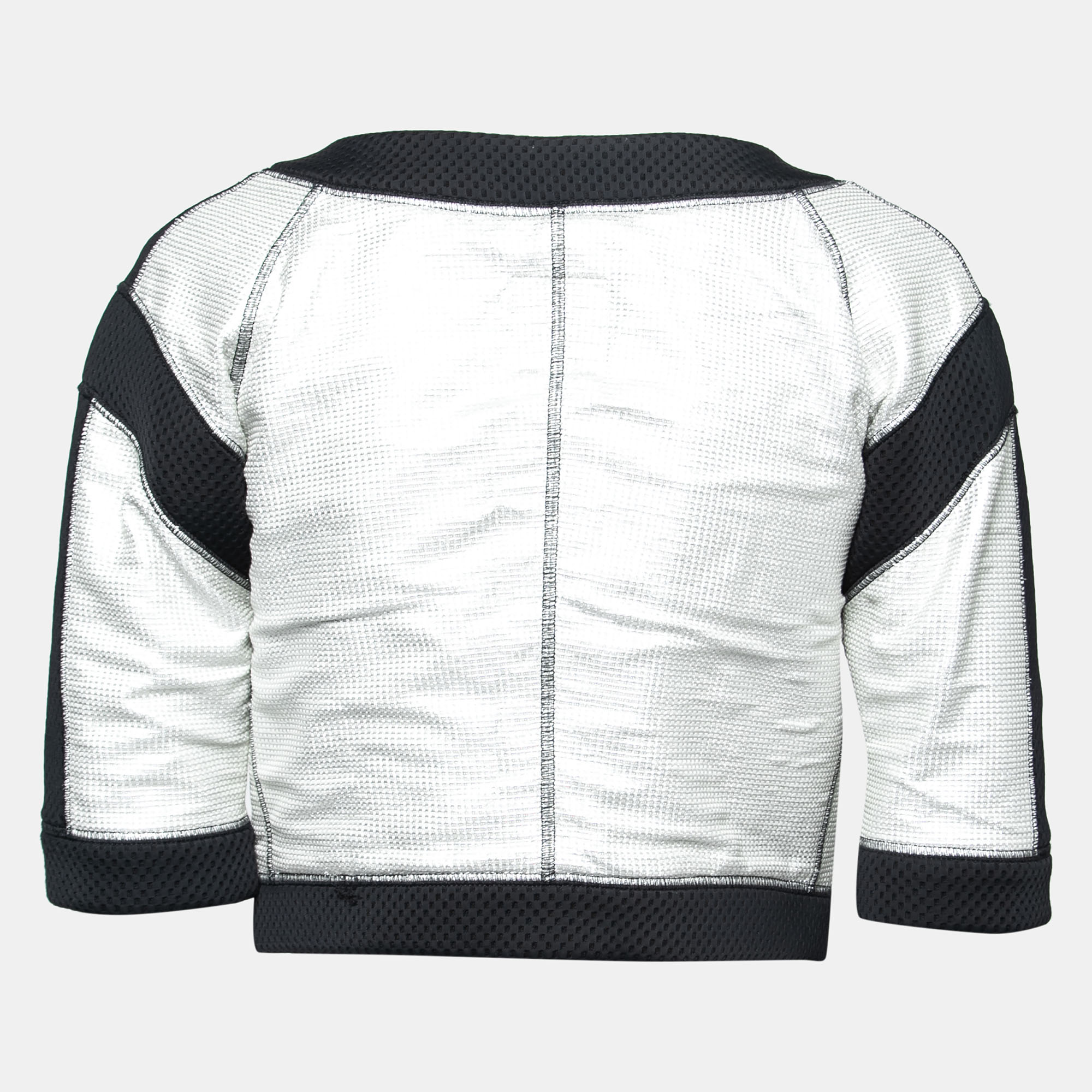 

Chanel Silver Neoprene & Mesh Trim Zip Front Cropped Jacket