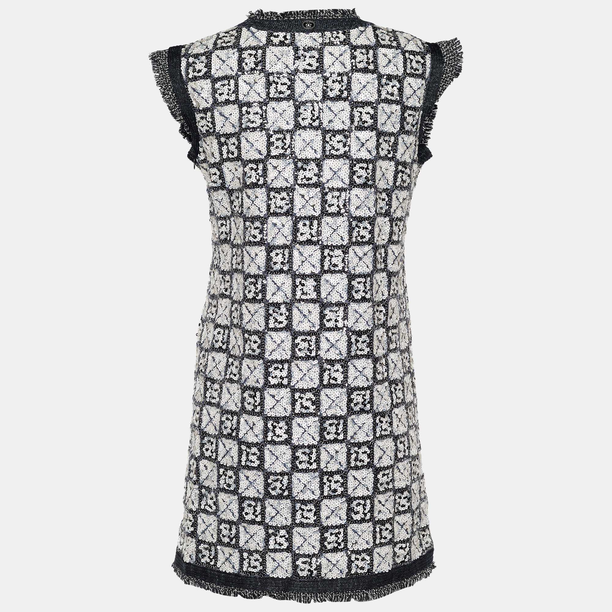 

Chanel Monochrome Checkered Sequin Mini Dress, Black