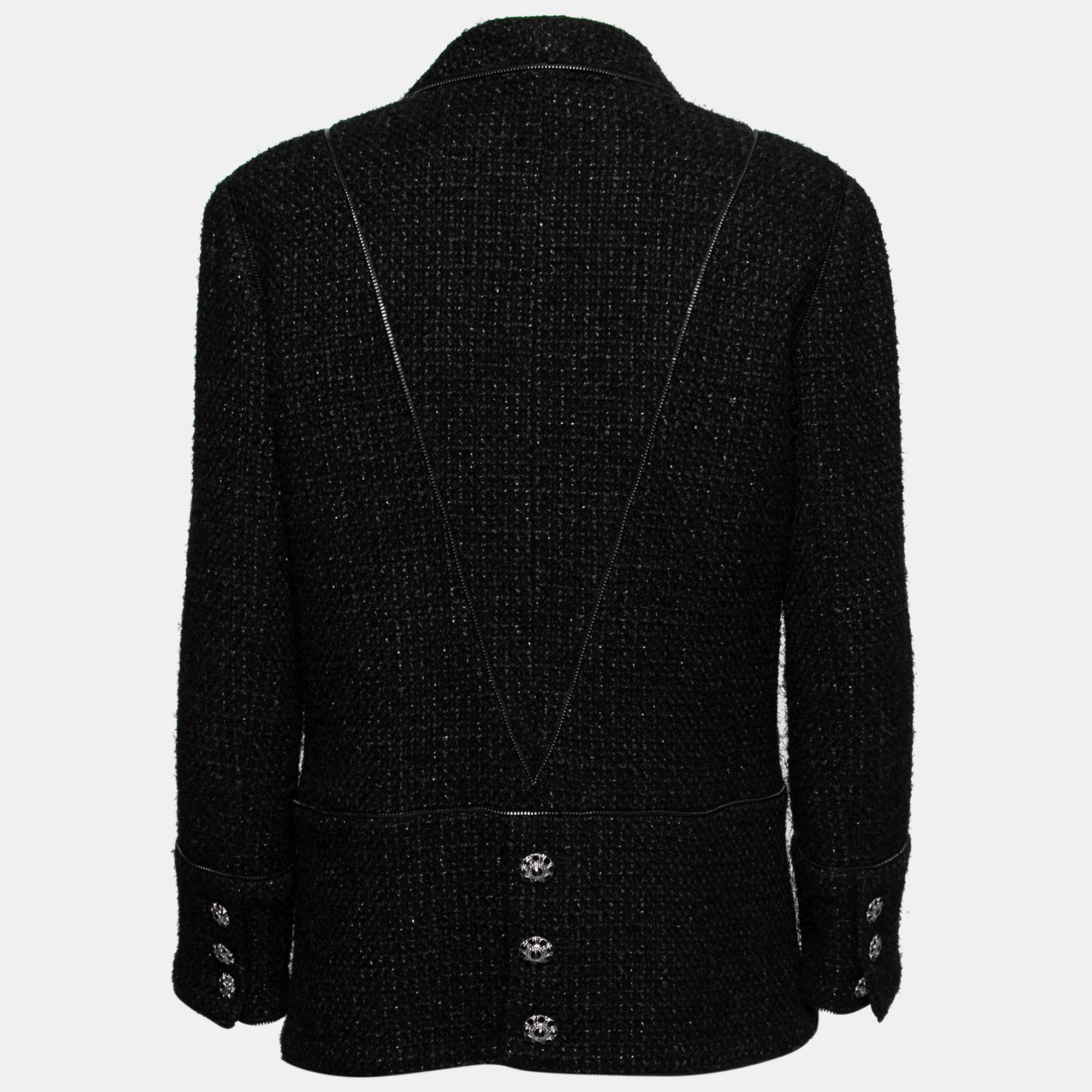 

Chanel Black Tweed Zip-Detail Single-Button Jacket