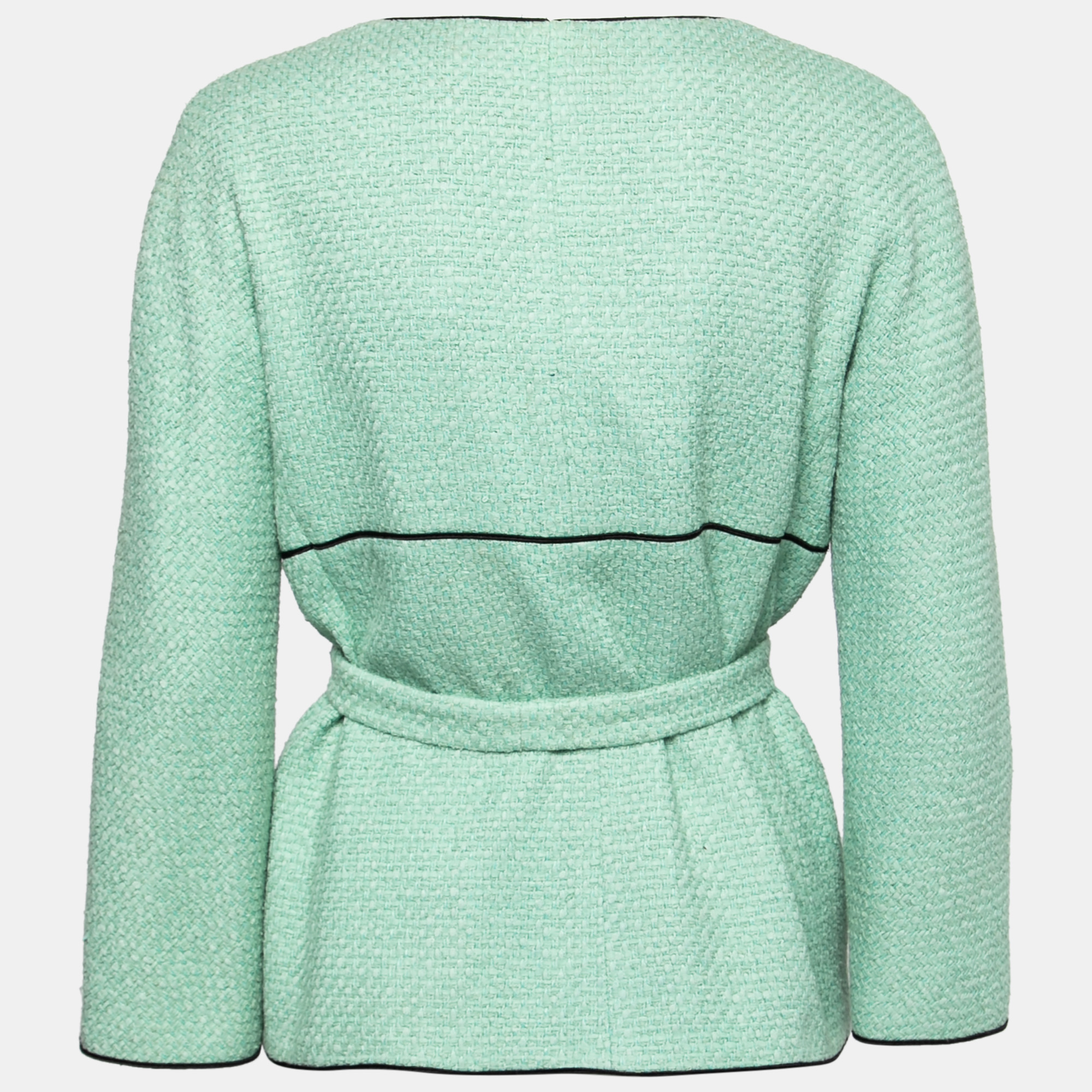 

Chanel Mint Green Tweed Single-Breasted Belted Jacket