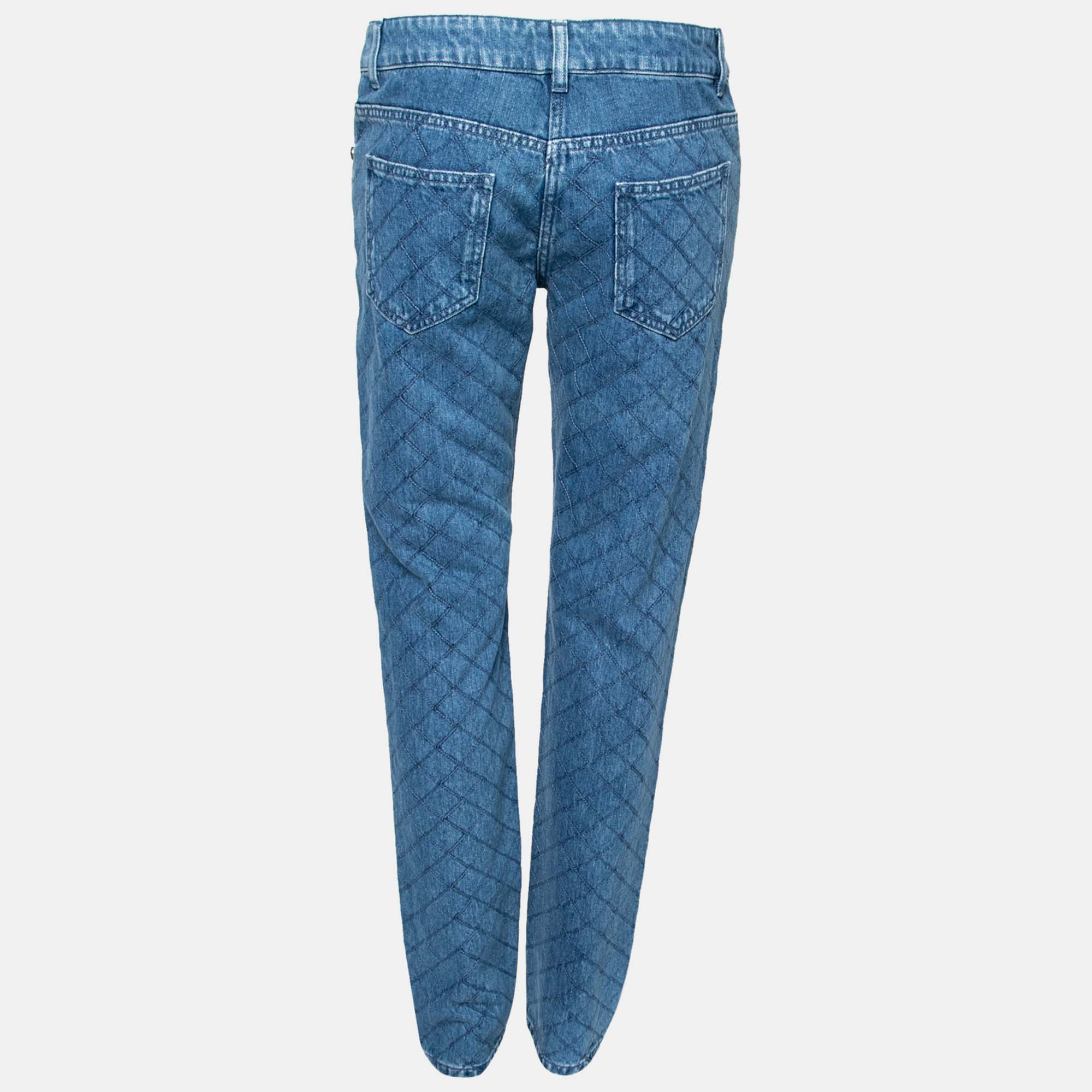 

Chanel Blue Denim Quilted Straight Leg Jeans  Waist 28