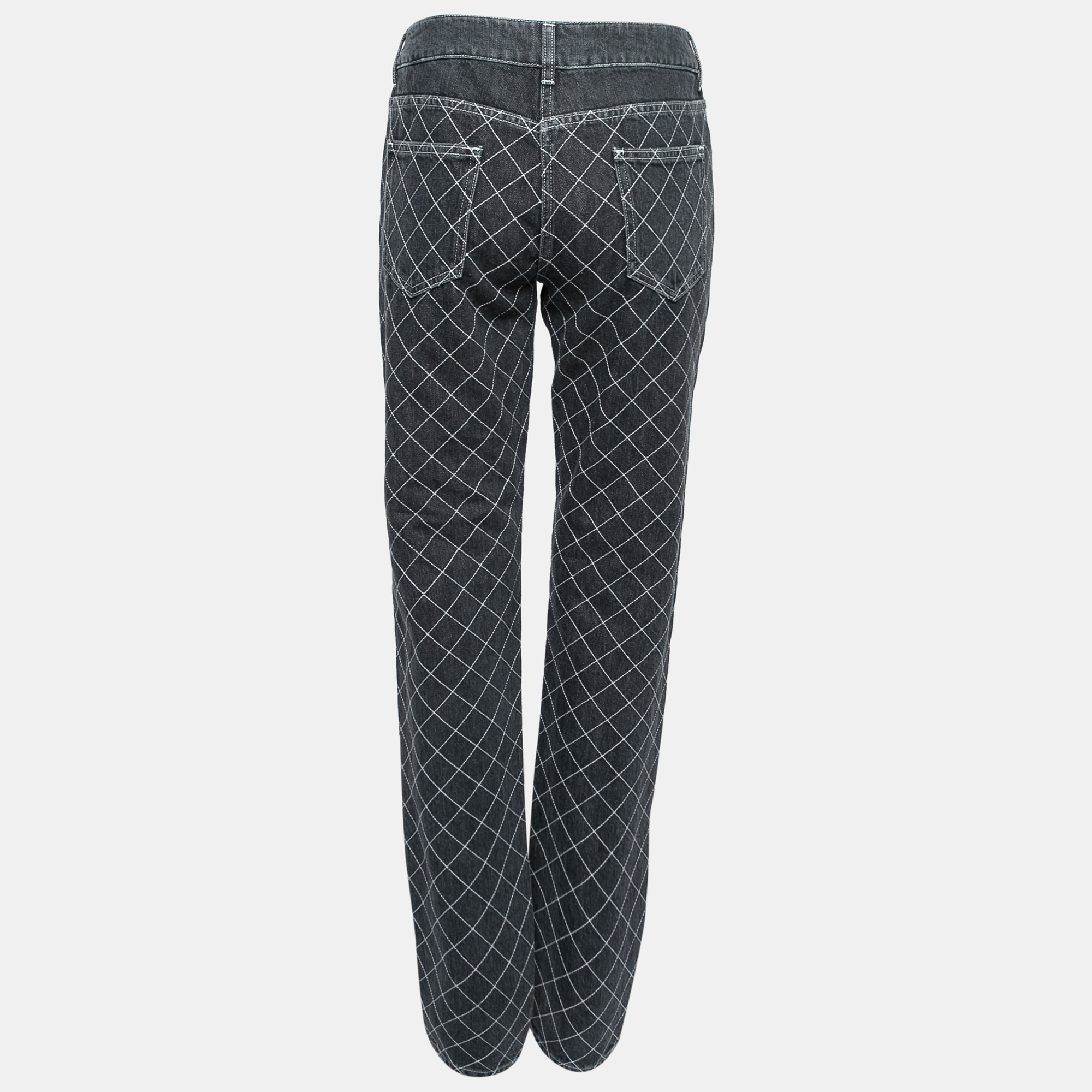 

Chanel Grey Denim Quilted Stitch Straight Leg Jeans