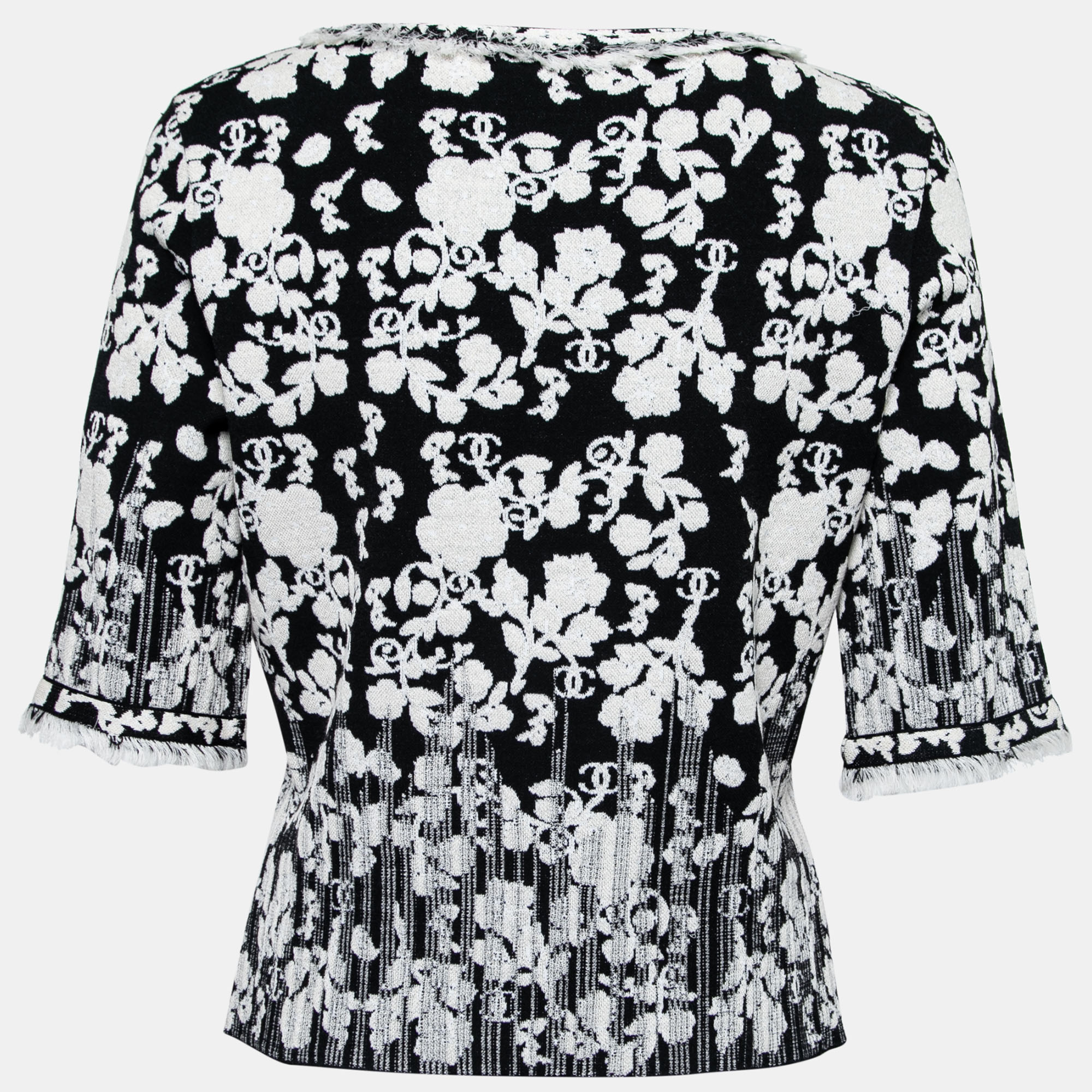 

Chanel Black Floral Jacquard Knit Sweater Top