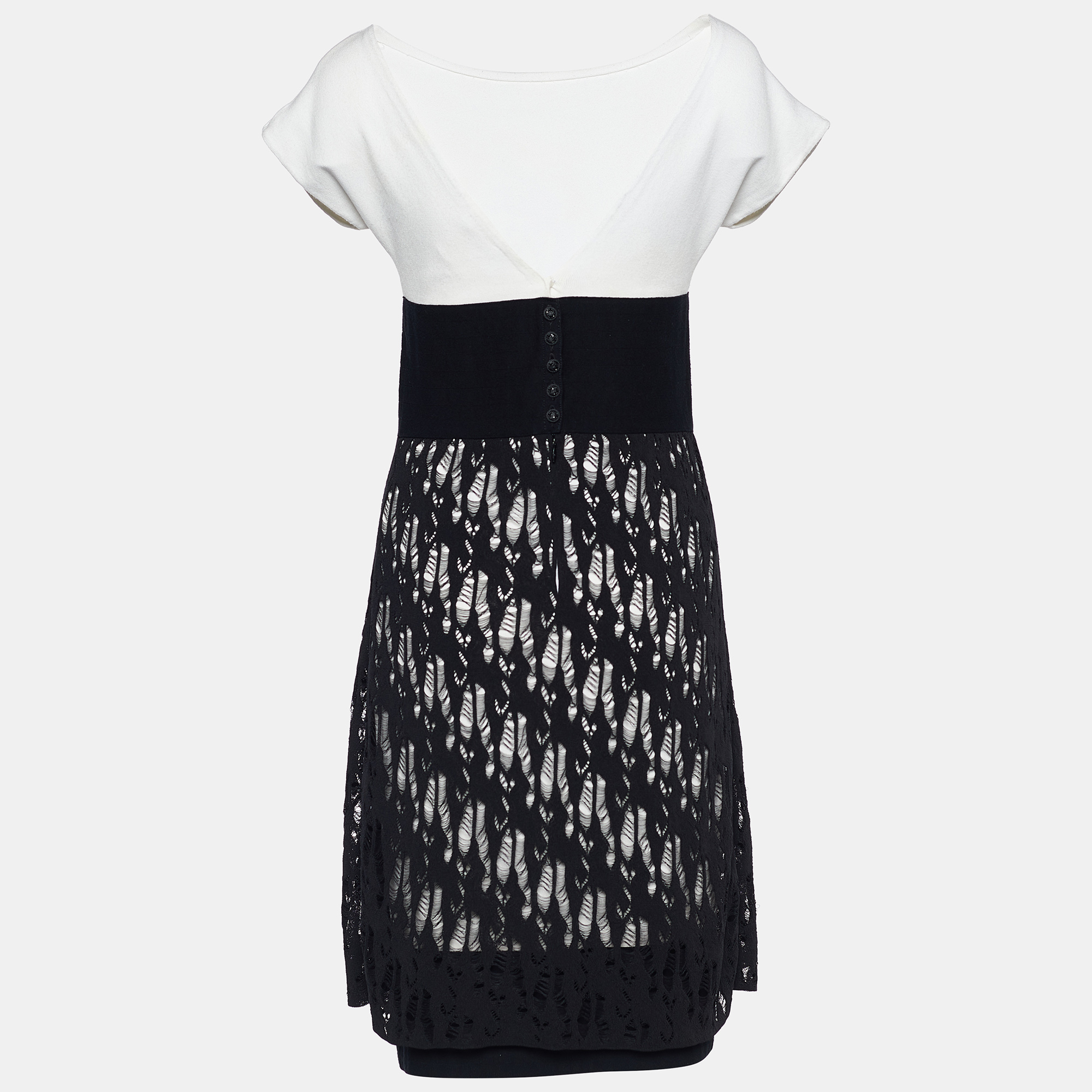 

Chanel Monochrome Open Knit Overlay Sheath Dress, White