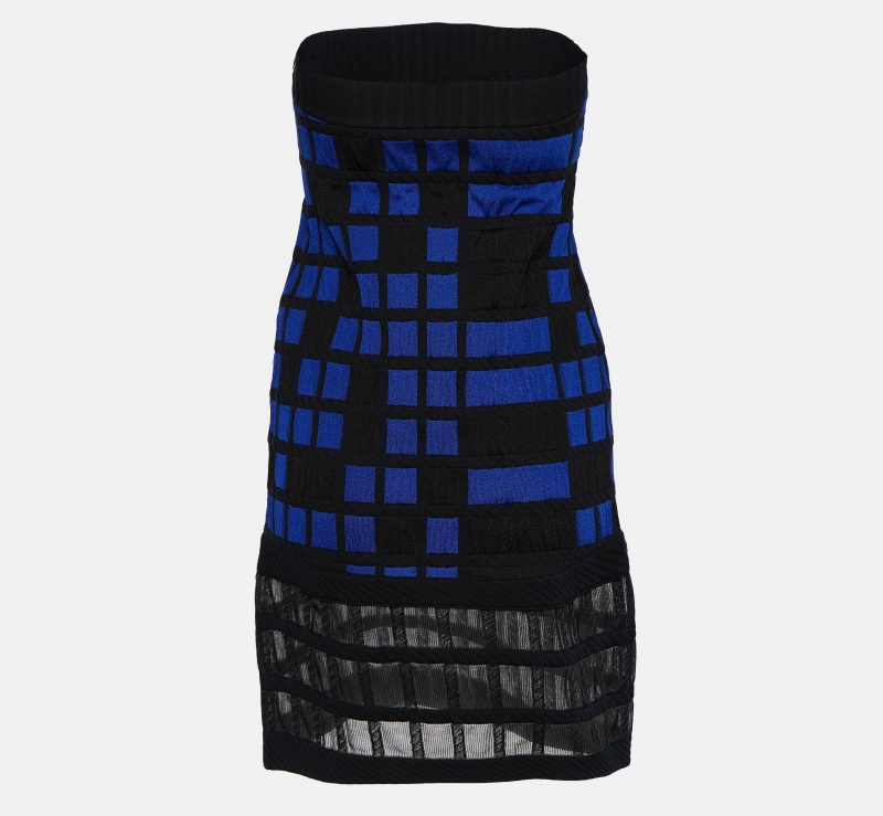 

Chanel Blue Checked Knit Strapless Mini Dress