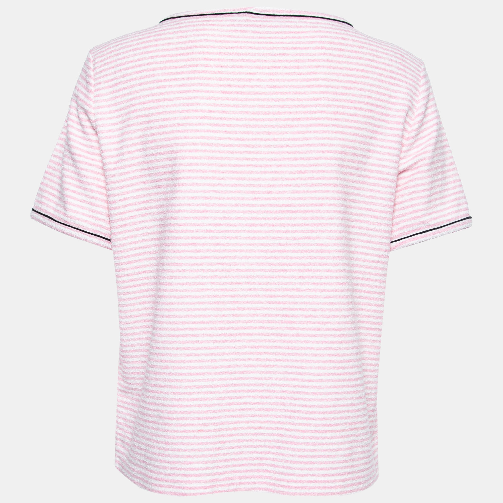 

Chanel Pink Striped Terry Logo Print Crewneck T-Shirt