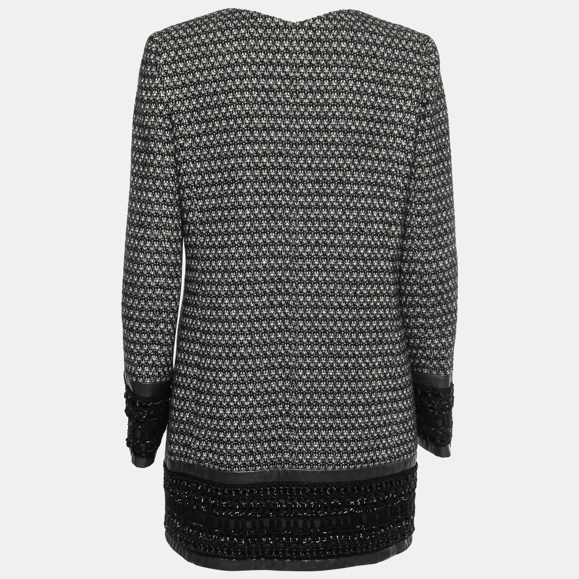

Chanel Black Monochrome Angora Zip-Front Tweed Coat