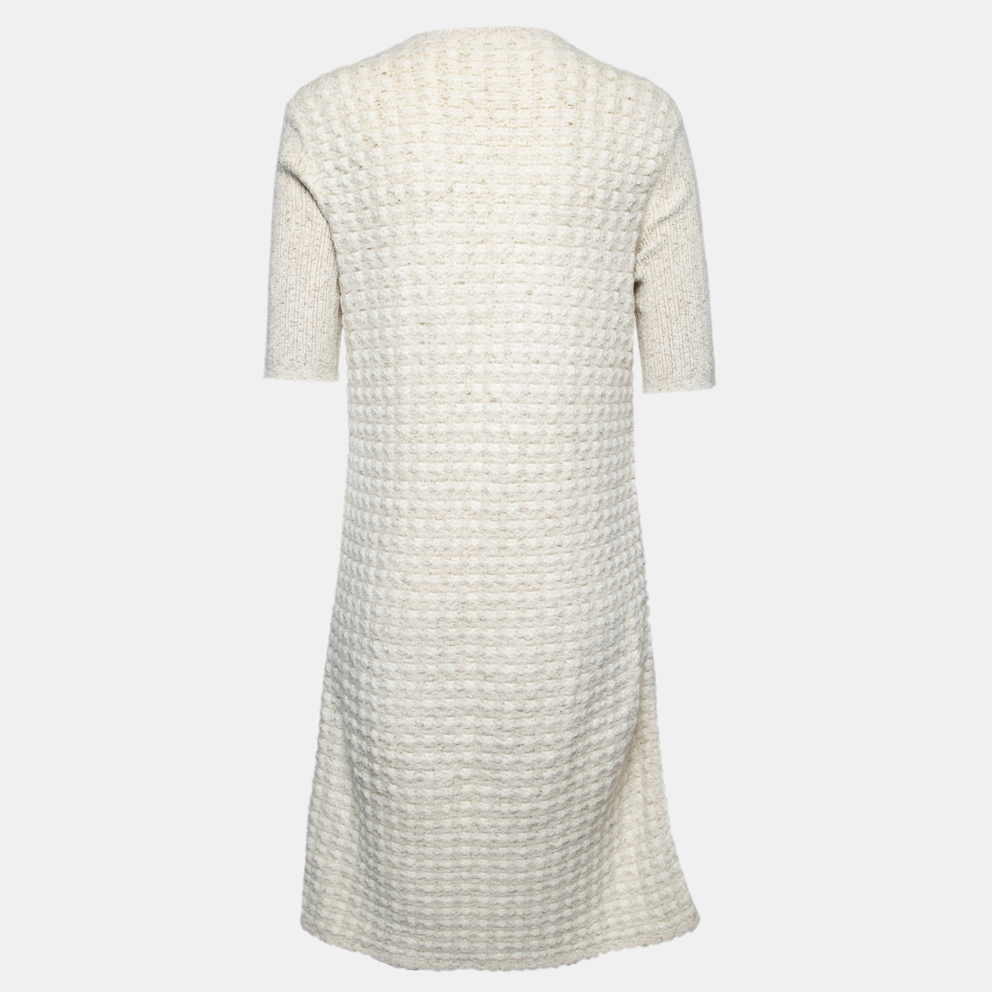 

Chanel Cream & Gold Metallic Tweed Knit Midi Dress