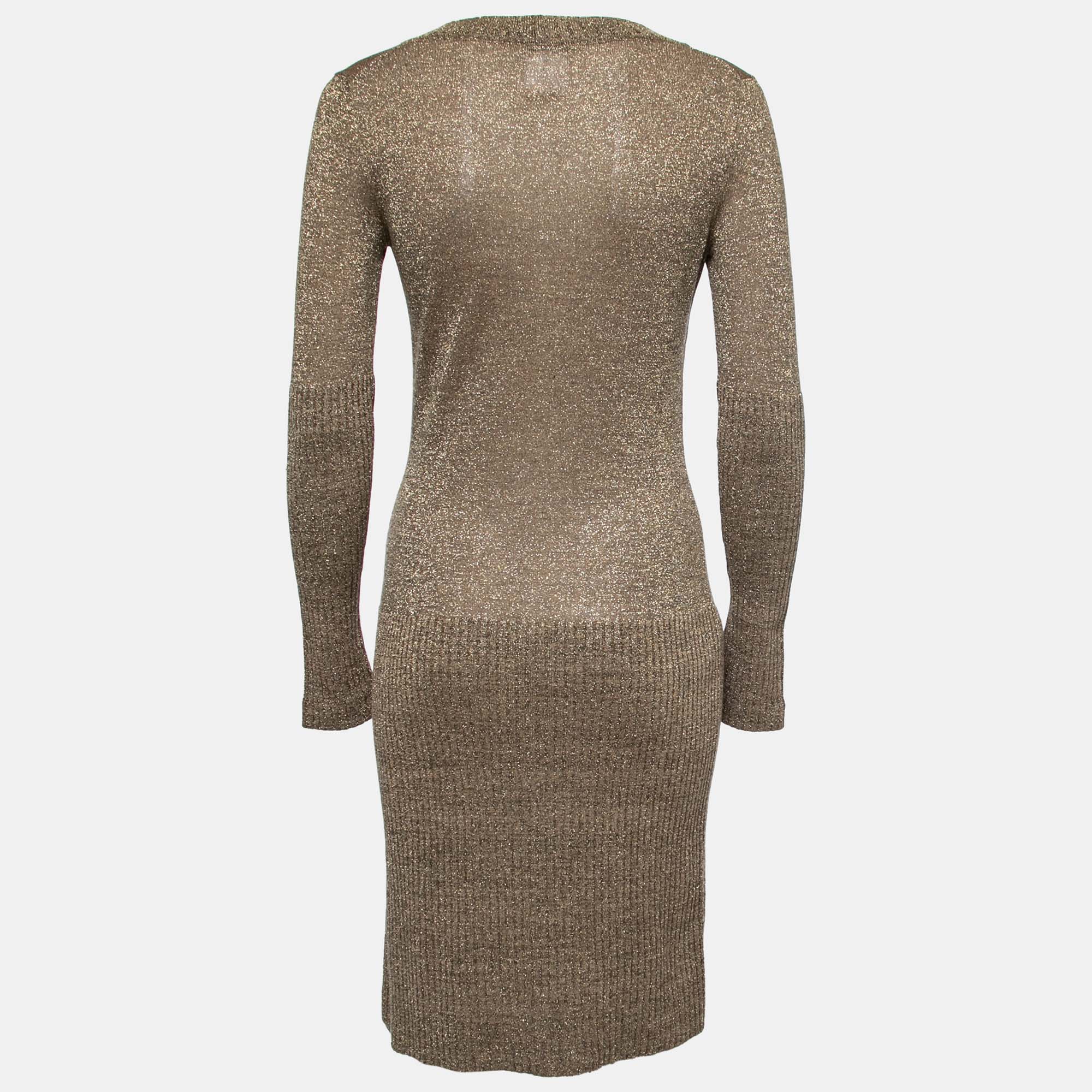 

Chanel Gold Metallic Ribbed Knit Sweater Dress