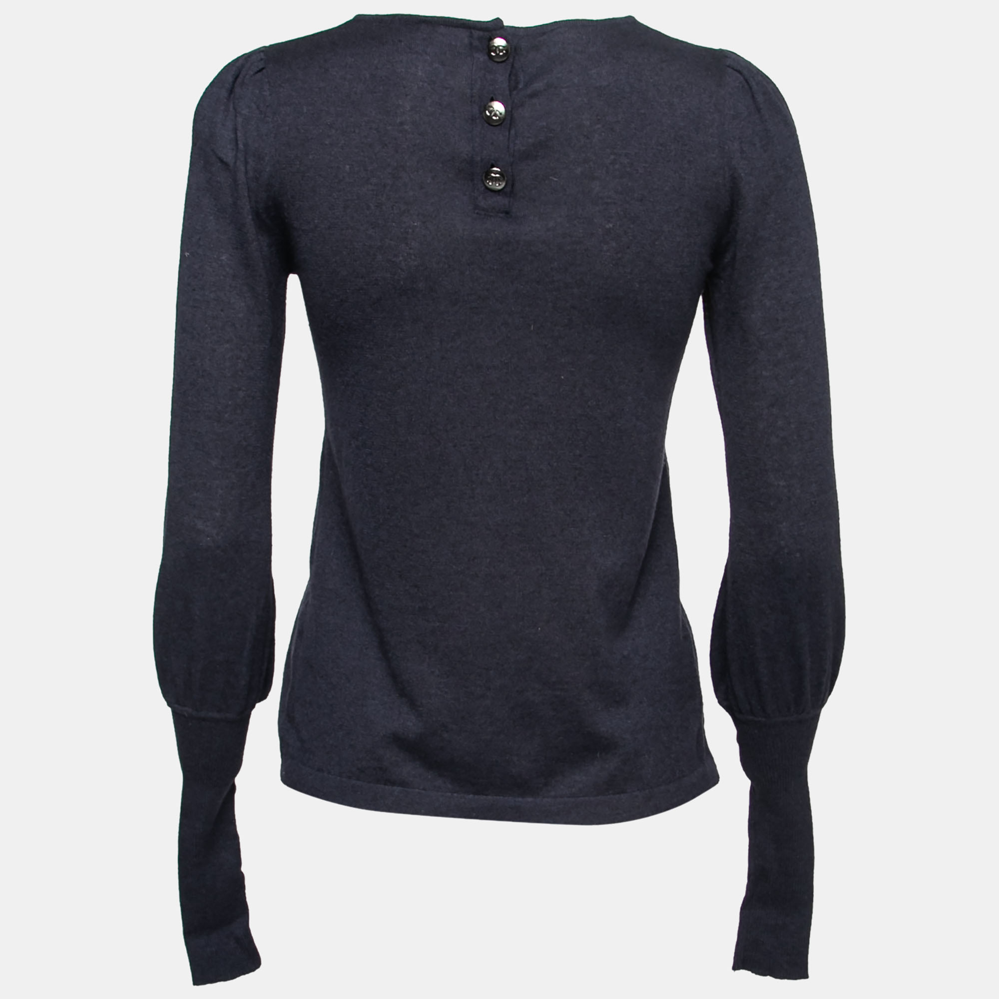 

Chanel Dark Blue Cashmere & Silk Button Front Sweater