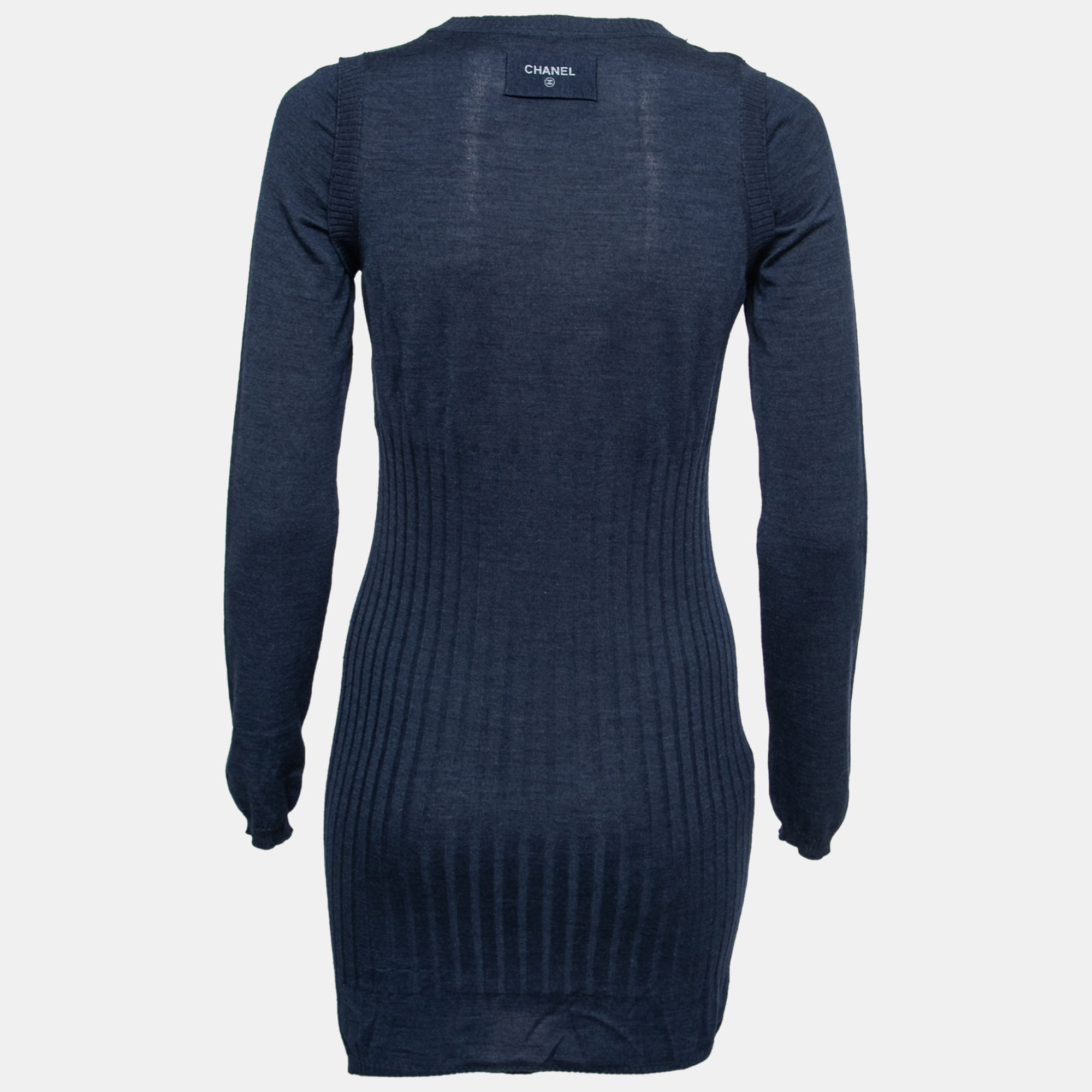 

Chanel Blue Wool Ribbed Knit Sweater Dress