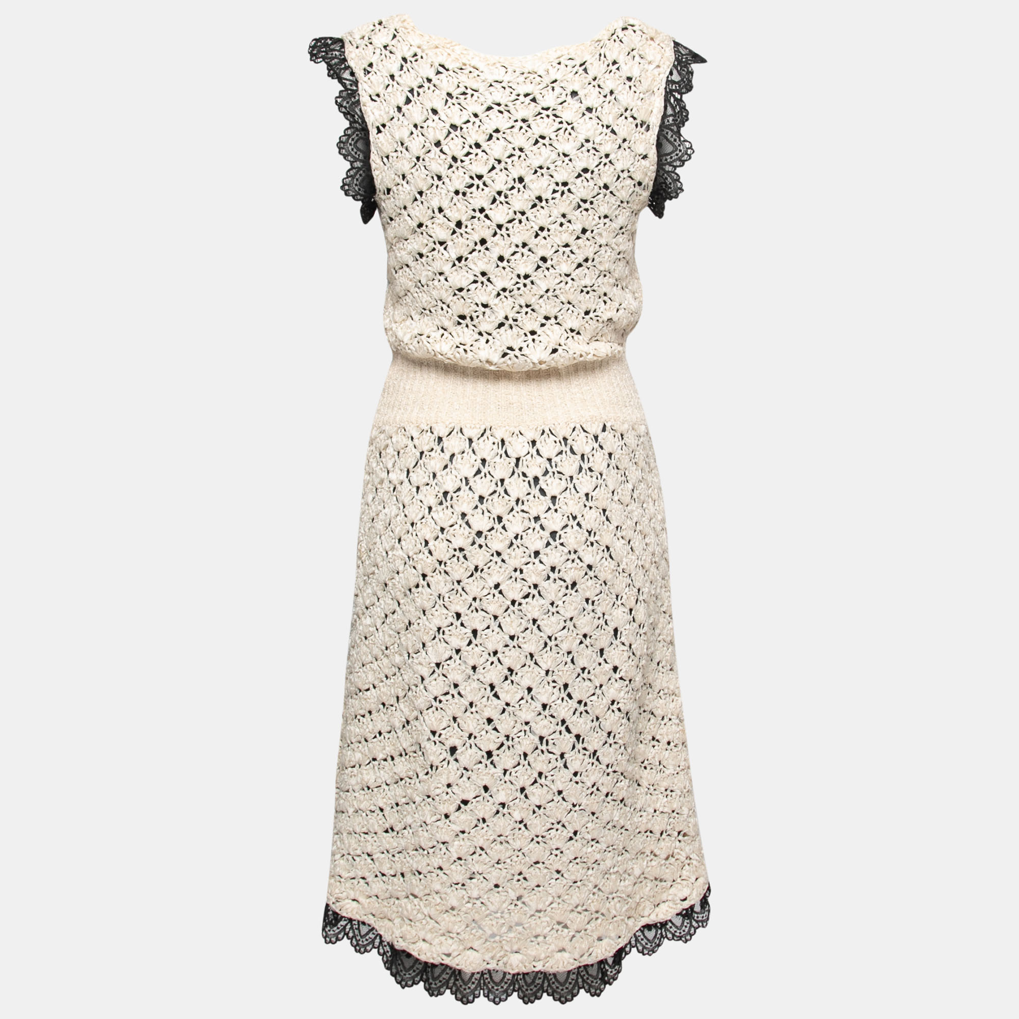 

Chanel Cream Patterned Silk Knit Sleeveless Dress