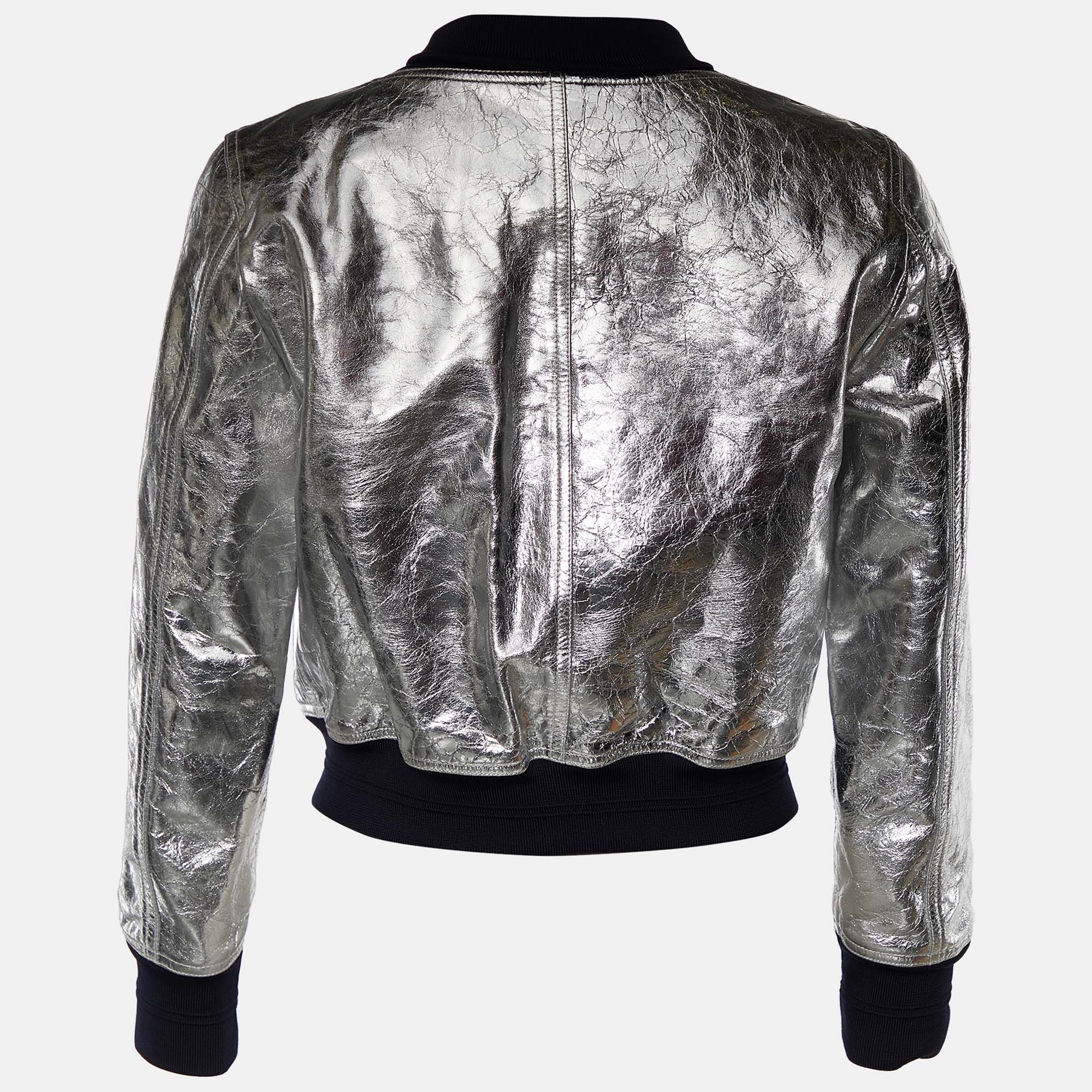 

Chanel Metallic Silver Lambskin Bomber Jacket