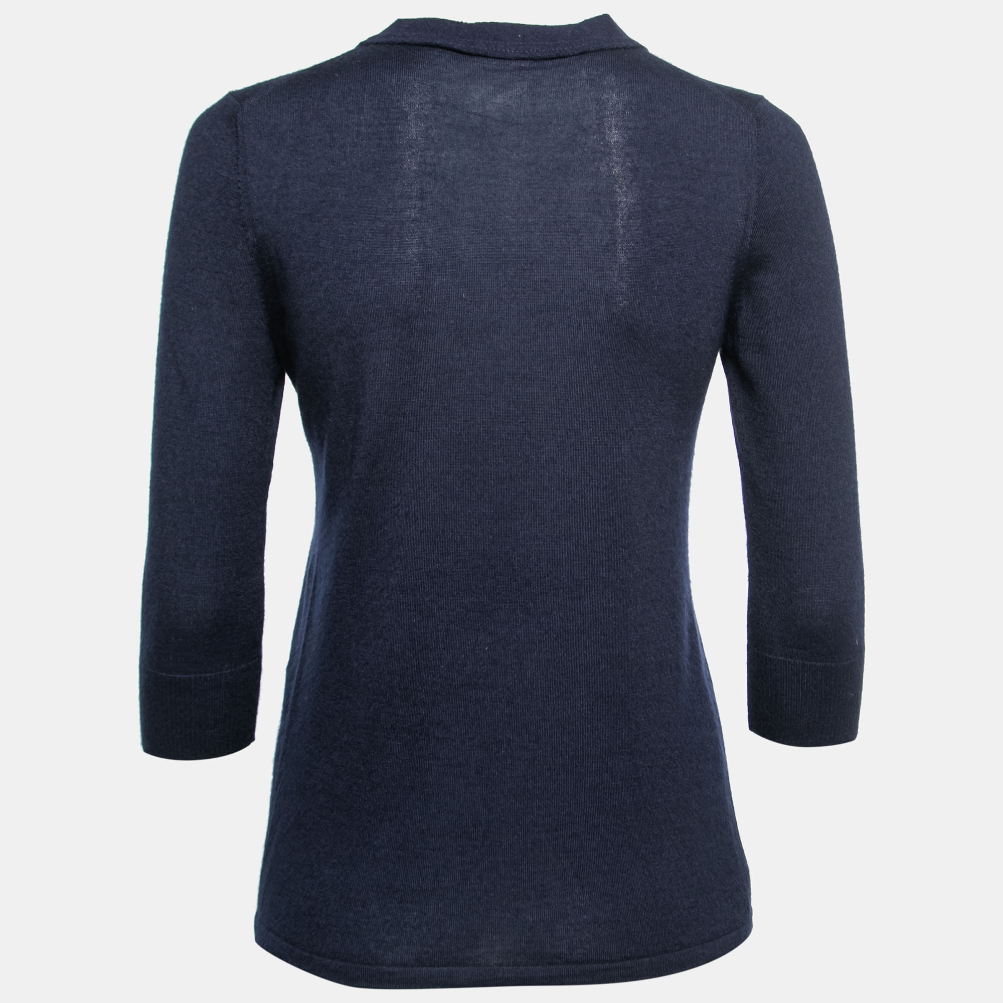 

Chanel Dark Blue Cashmere Button Embellished Sweater Top