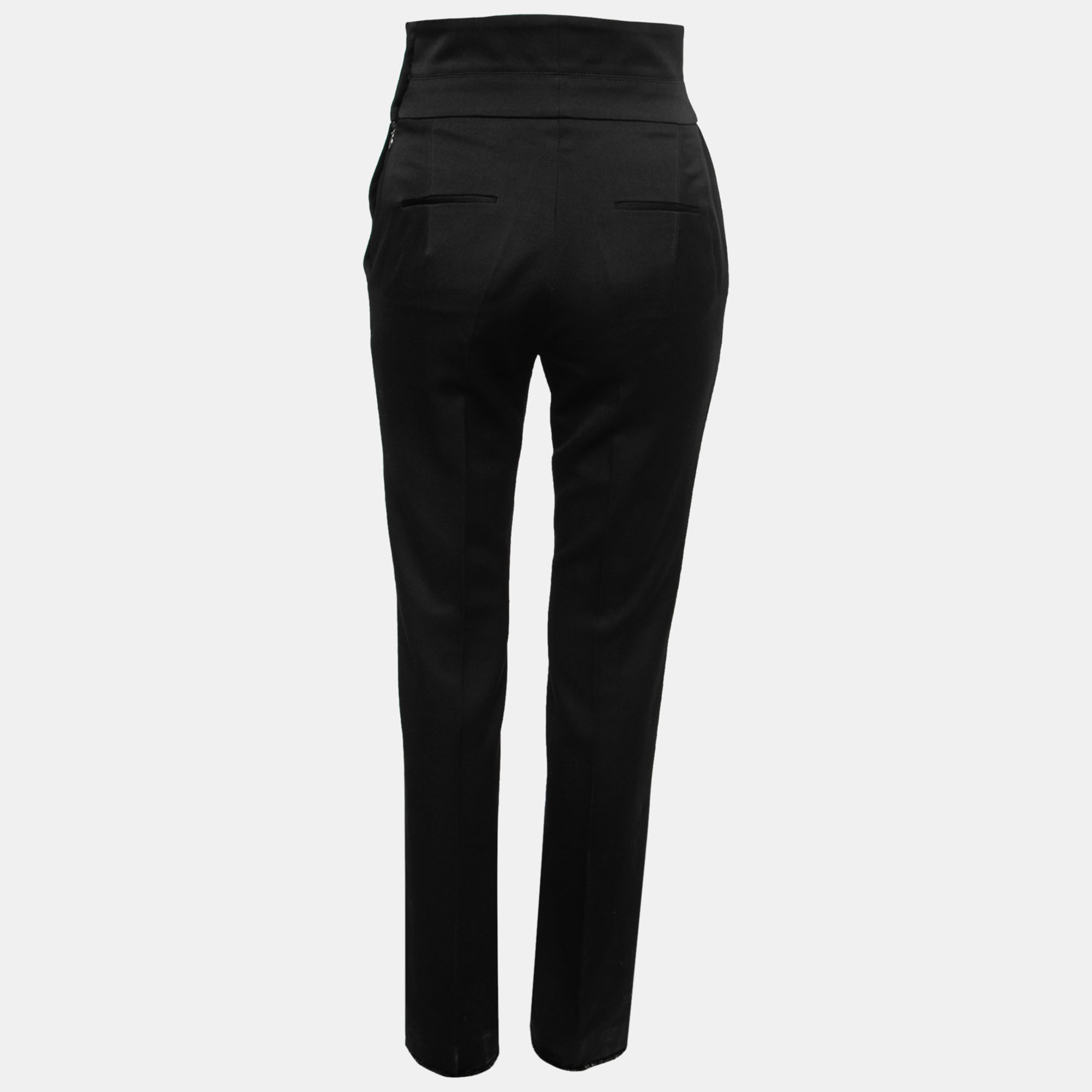 

Chanel Black Wool Crepe Button Detail Straight Leg Trousers