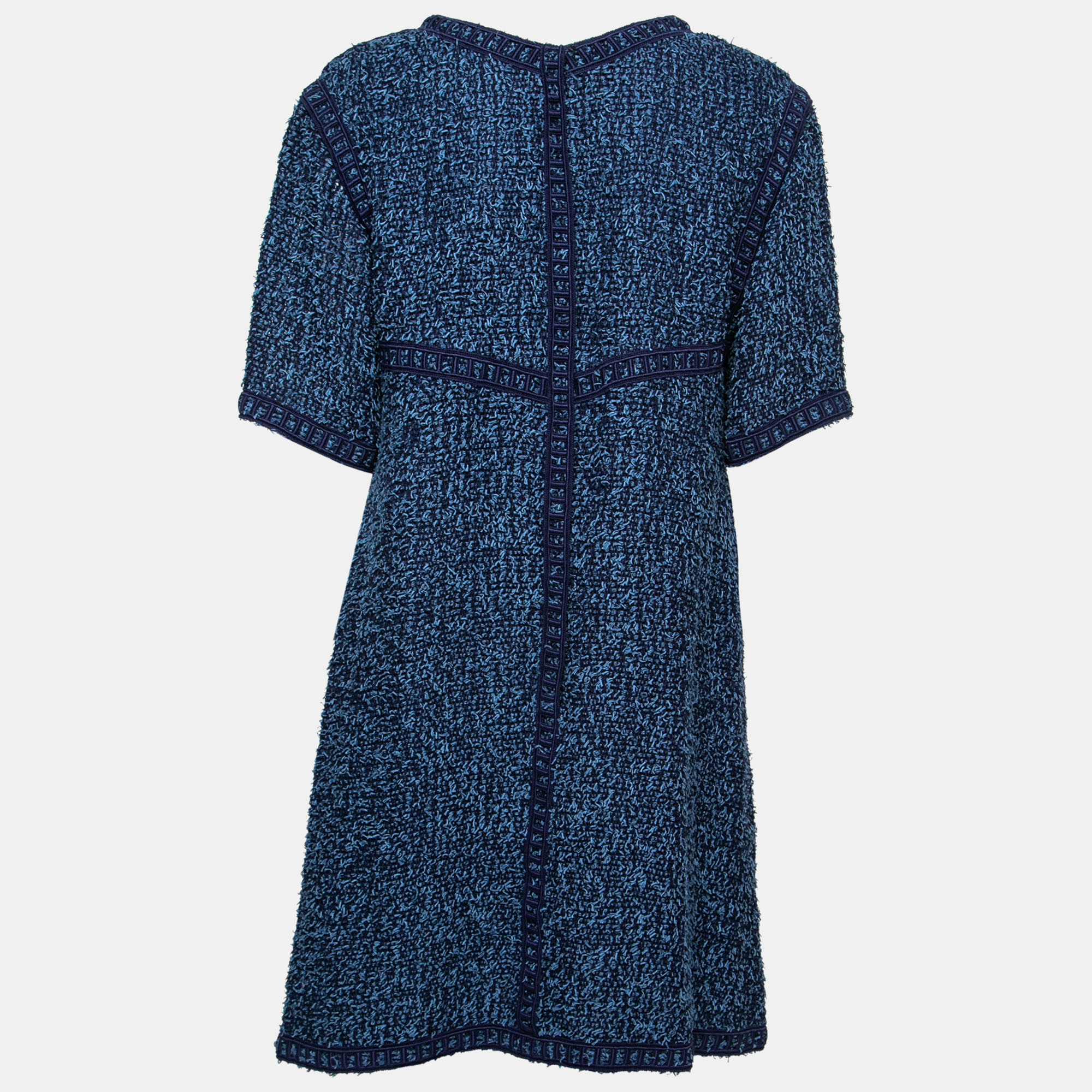 

Chanel Blue Bouclé Tweed Pocketed Shift Dress