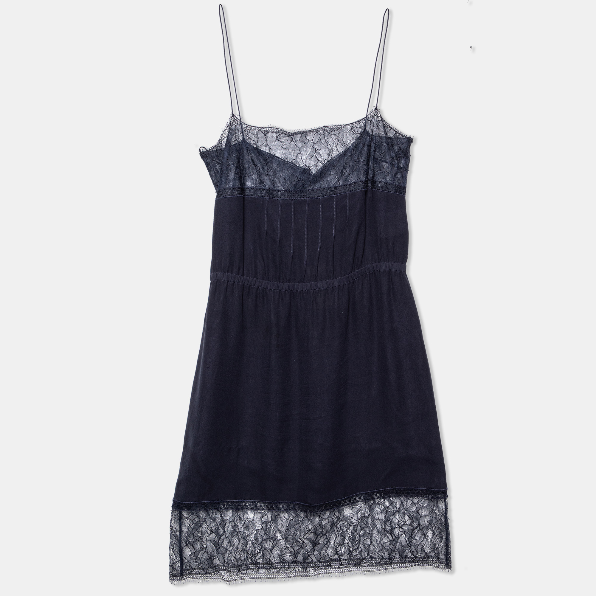 

Chanel Navy Blue Silk Lace Tim Cami Dress