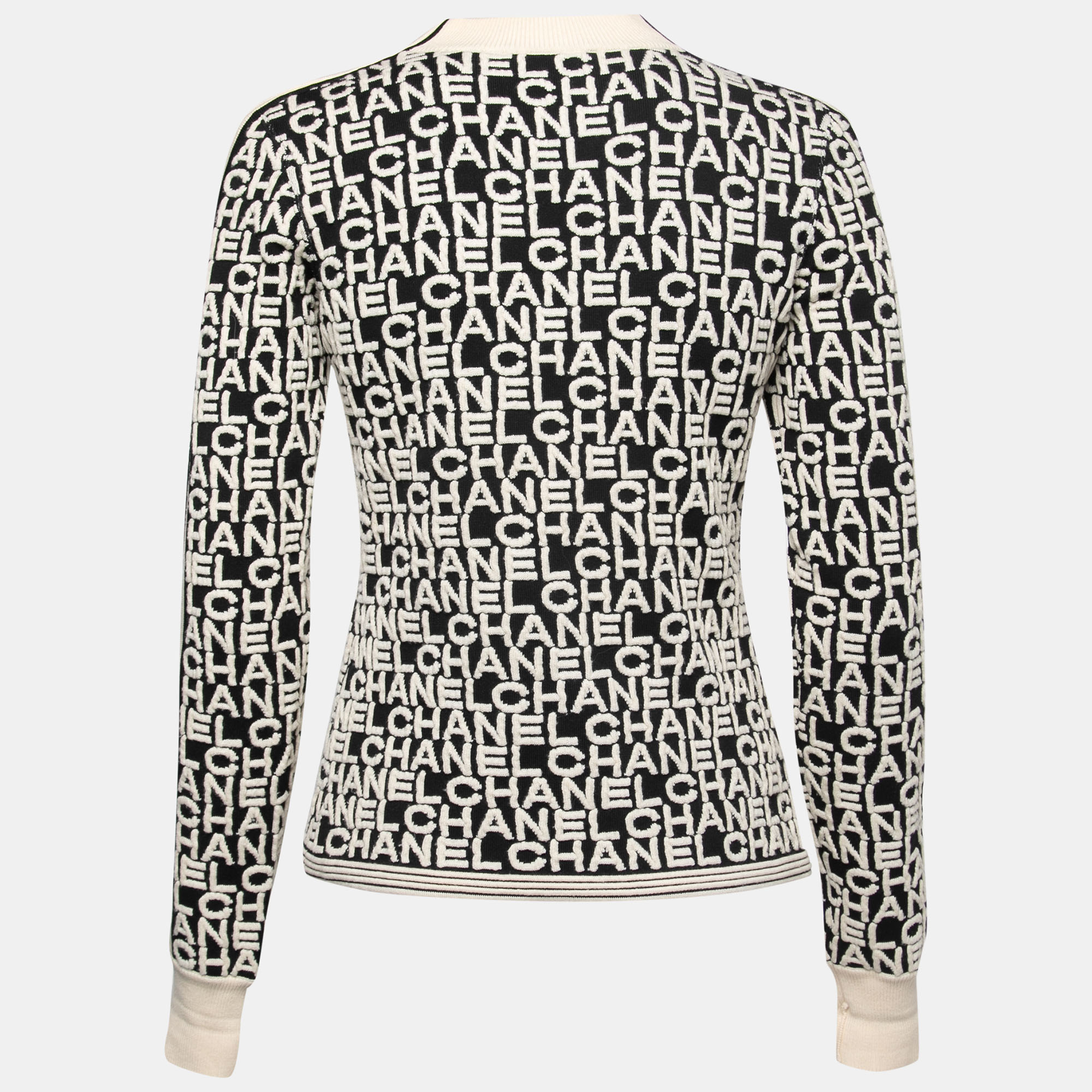 

Chanel Monochrome Logo Jacquard Wool Sweater, Beige