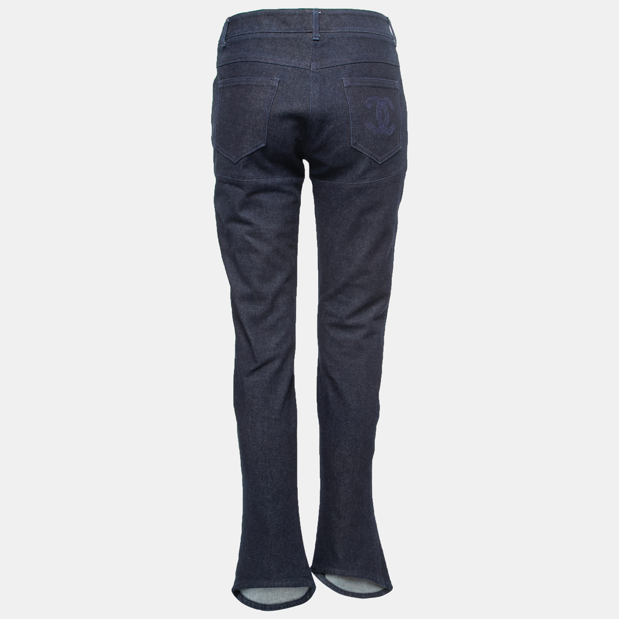 

Chanel Deep Blue Denim Logo Embroidered Pocket Boot-Cut Jeans  Waist 32